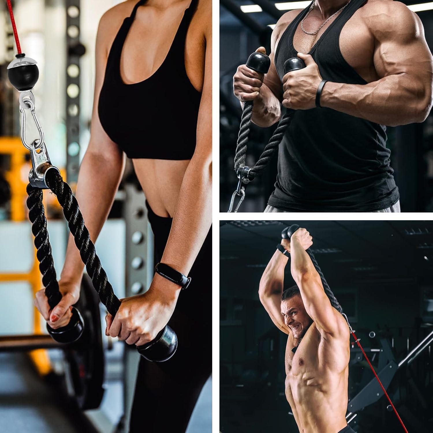 imageLFJ LAT Pull Down and Lift Weight Pulley System Cable Machine Pulley Attachment for Triceps Pull Down Biceps Curl Back Forearm Shoulder Home Gym EquipmentRed set with aluminum alloy pulley
