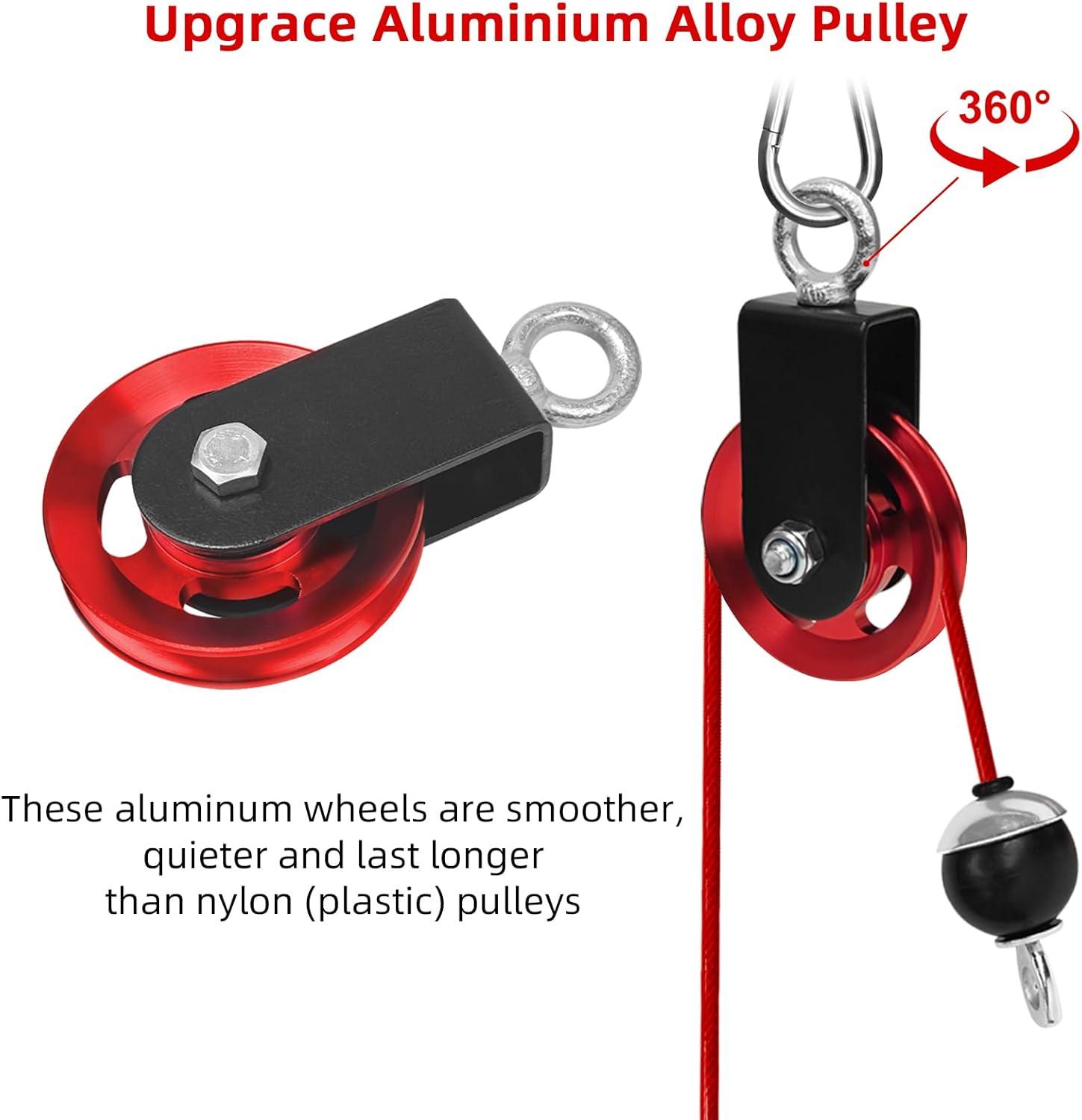 imageLFJ LAT Pull Down and Lift Weight Pulley System Cable Machine Pulley Attachment for Triceps Pull Down Biceps Curl Back Forearm Shoulder Home Gym EquipmentRed set with aluminum alloy pulley