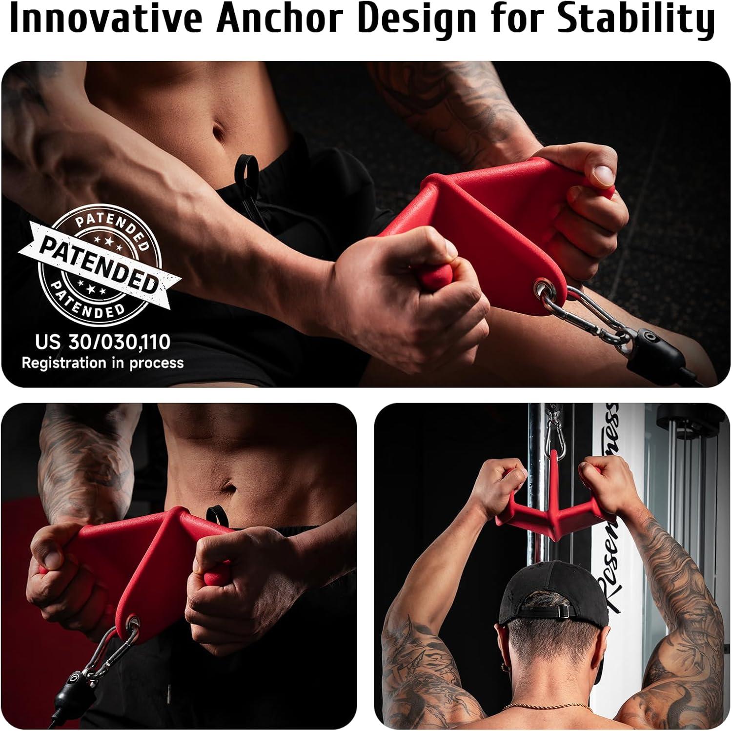 imageMOST GRIP LAT Pull Down Bars Set Triangular Stability LAT Pulldown Attachments with 8 Ergonomic Handles for Whole Back Training NonSlip Cable Machine Attachment for Gym Home WorkoutRuby Red
