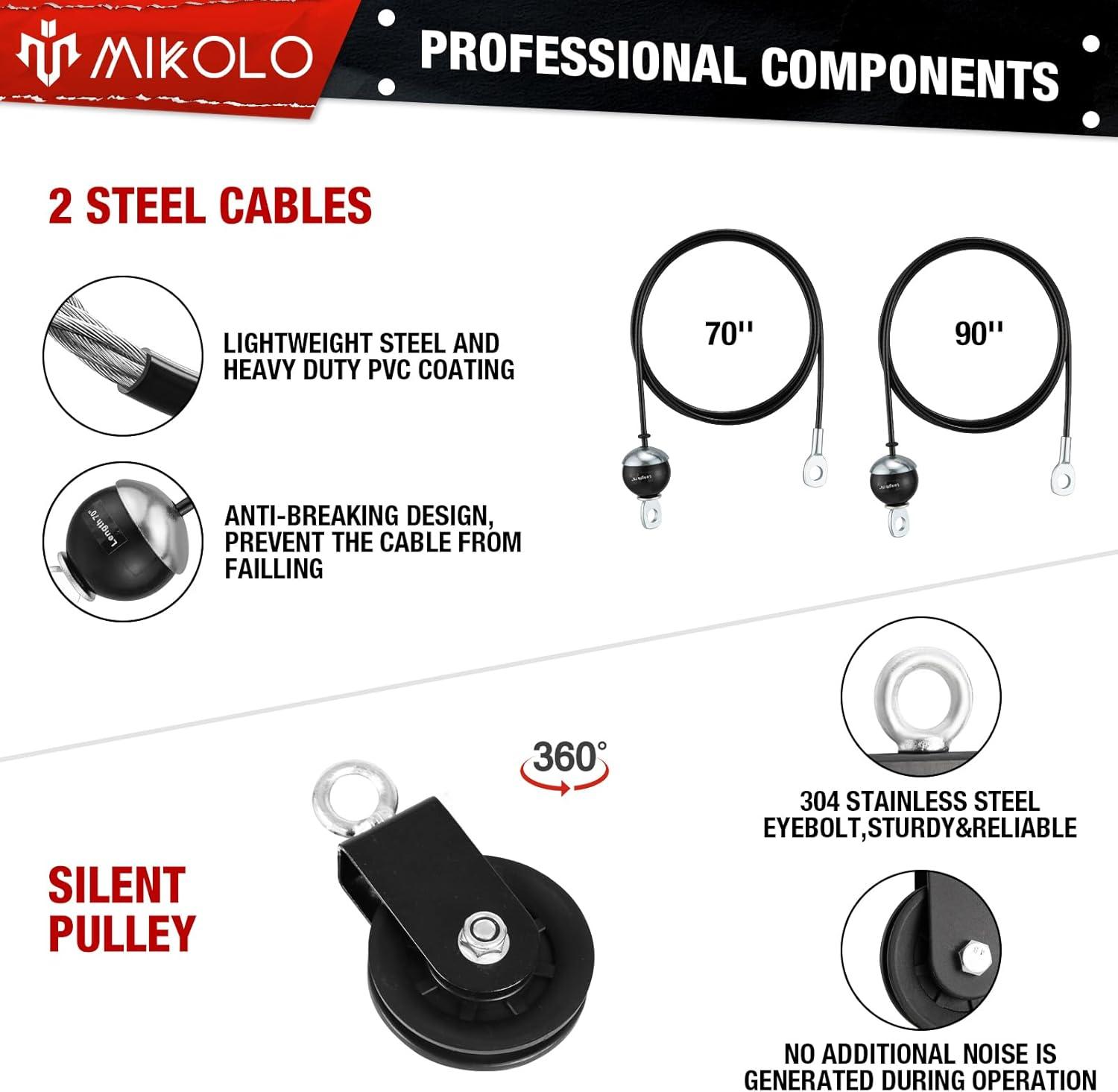 imageMikolo Fitness LAT and Lift Pulley System Dual Cable Machine70 and 90 with Upgraded Loading Pin for Triceps Pull Down Biceps Curl Back Forearm ShoulderHome Gym EquipmentPatentCapacity 280 Upgrade