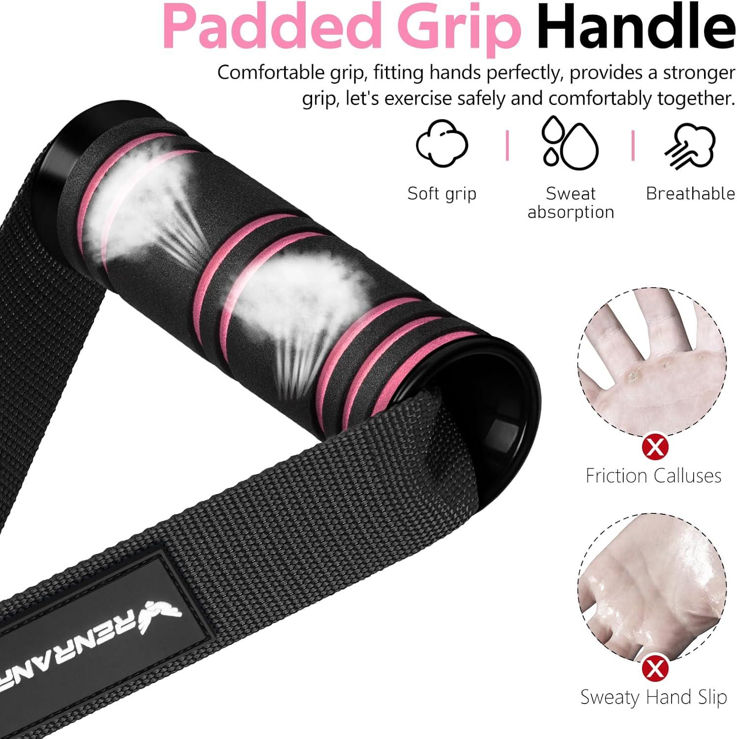 imageRENRANRING Gym Exercise Handles Replacement Handle Attachments for Cable Machine Pulleys Resistance Band and Strength Trainer Pull Down Workout Accessories Home Gym Add On EquipmentBlack Pink