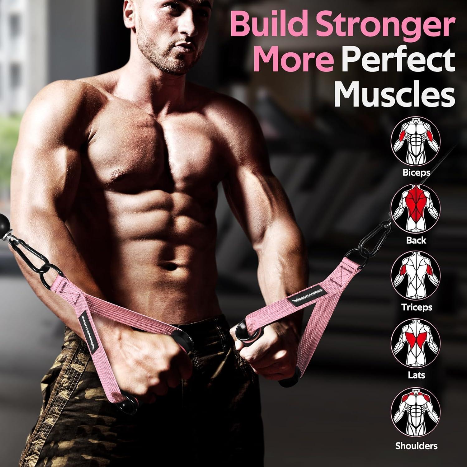 imageRENRANRING Gym Exercise Handles Replacement Handle Attachments for Cable Machine Pulleys Resistance Band and Strength Trainer Pull Down Workout Accessories Home Gym Add On EquipmentPink