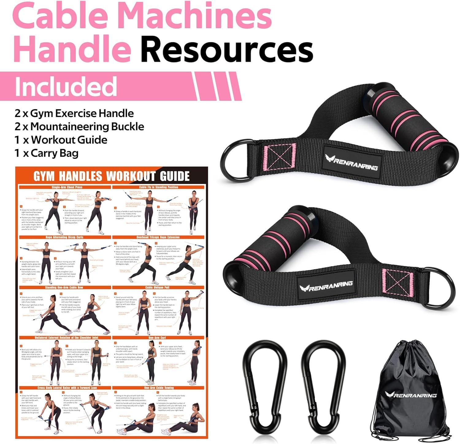 imageRENRANRING Gym Exercise Handles Replacement Handle Attachments for Cable Machine Pulleys Resistance Band and Strength Trainer Pull Down Workout Accessories Home Gym Add On EquipmentBlack Pink
