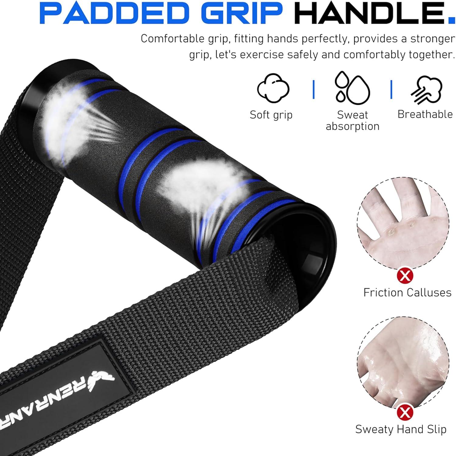 imageRENRANRING Gym Exercise Handles Replacement Handle Attachments for Cable Machine Pulleys Resistance Band and Strength Trainer Pull Down Workout Accessories Home Gym Add On EquipmentBlack Blue