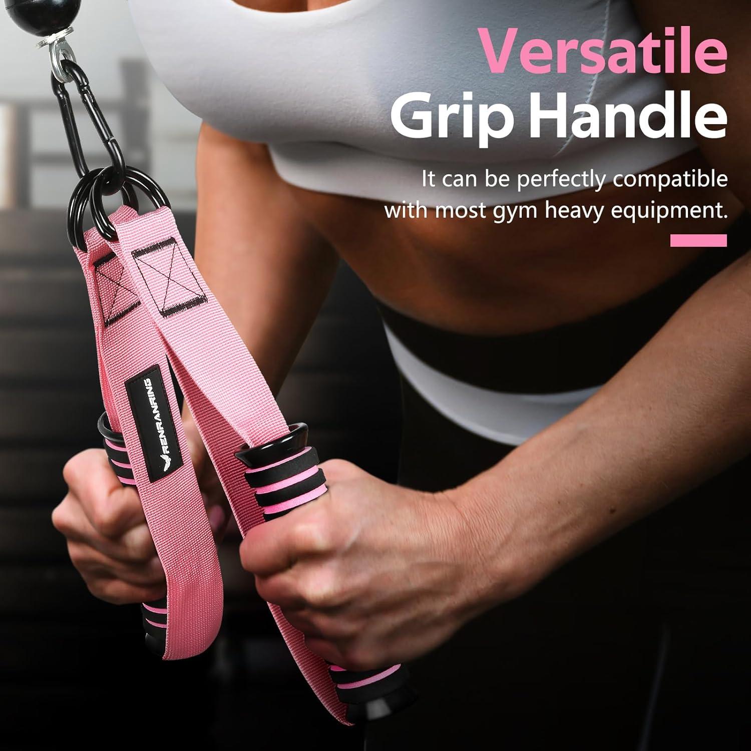 imageRENRANRING Gym Exercise Handles Replacement Handle Attachments for Cable Machine Pulleys Resistance Band and Strength Trainer Pull Down Workout Accessories Home Gym Add On EquipmentPink