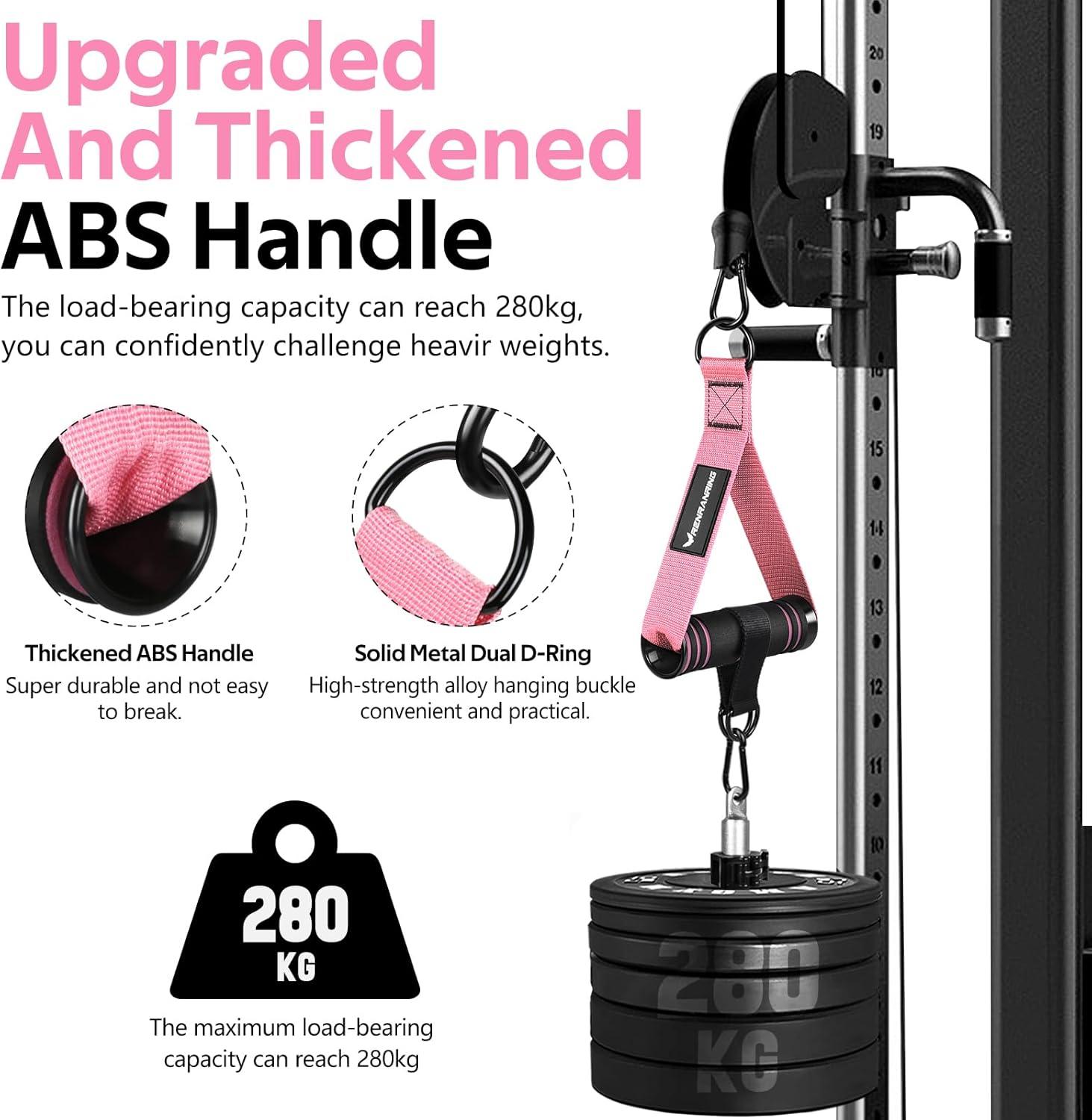 imageRENRANRING Gym Exercise Handles Replacement Handle Attachments for Cable Machine Pulleys Resistance Band and Strength Trainer Pull Down Workout Accessories Home Gym Add On EquipmentPink