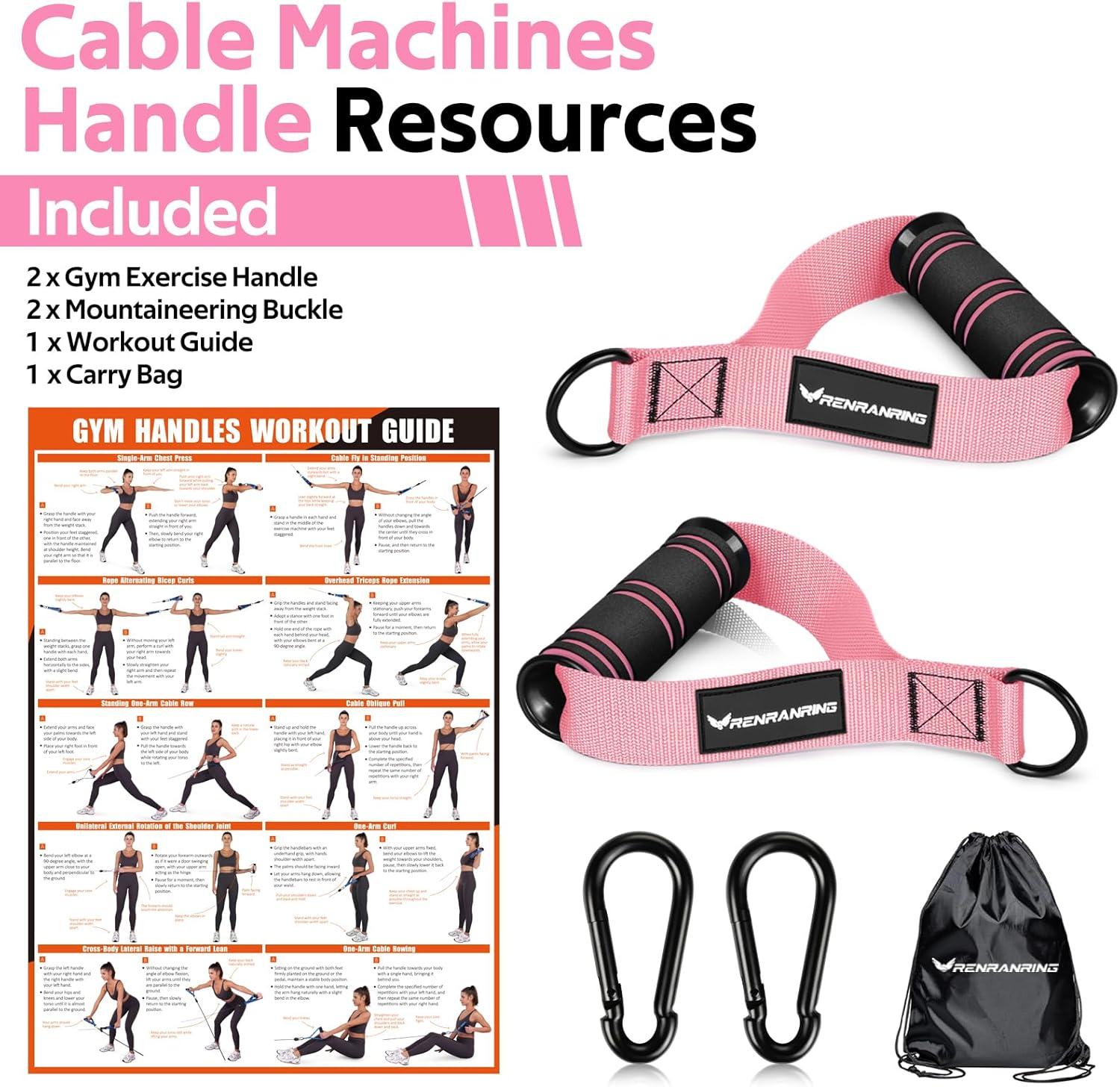 imageRENRANRING Gym Exercise Handles Replacement Handle Attachments for Cable Machine Pulleys Resistance Band and Strength Trainer Pull Down Workout Accessories Home Gym Add On EquipmentPink