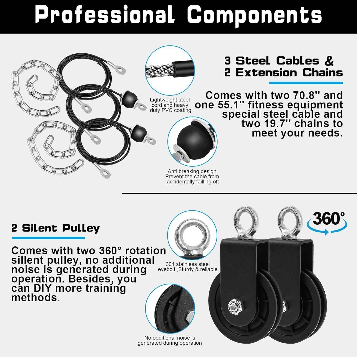 imageSERTT Weight Cable Pulley System Gym Upgraded Cable Pulley Attachments for LAT Pull Down Biceps Curl Tricep Arm Workouts Home Gym Add On EquipmentBlack