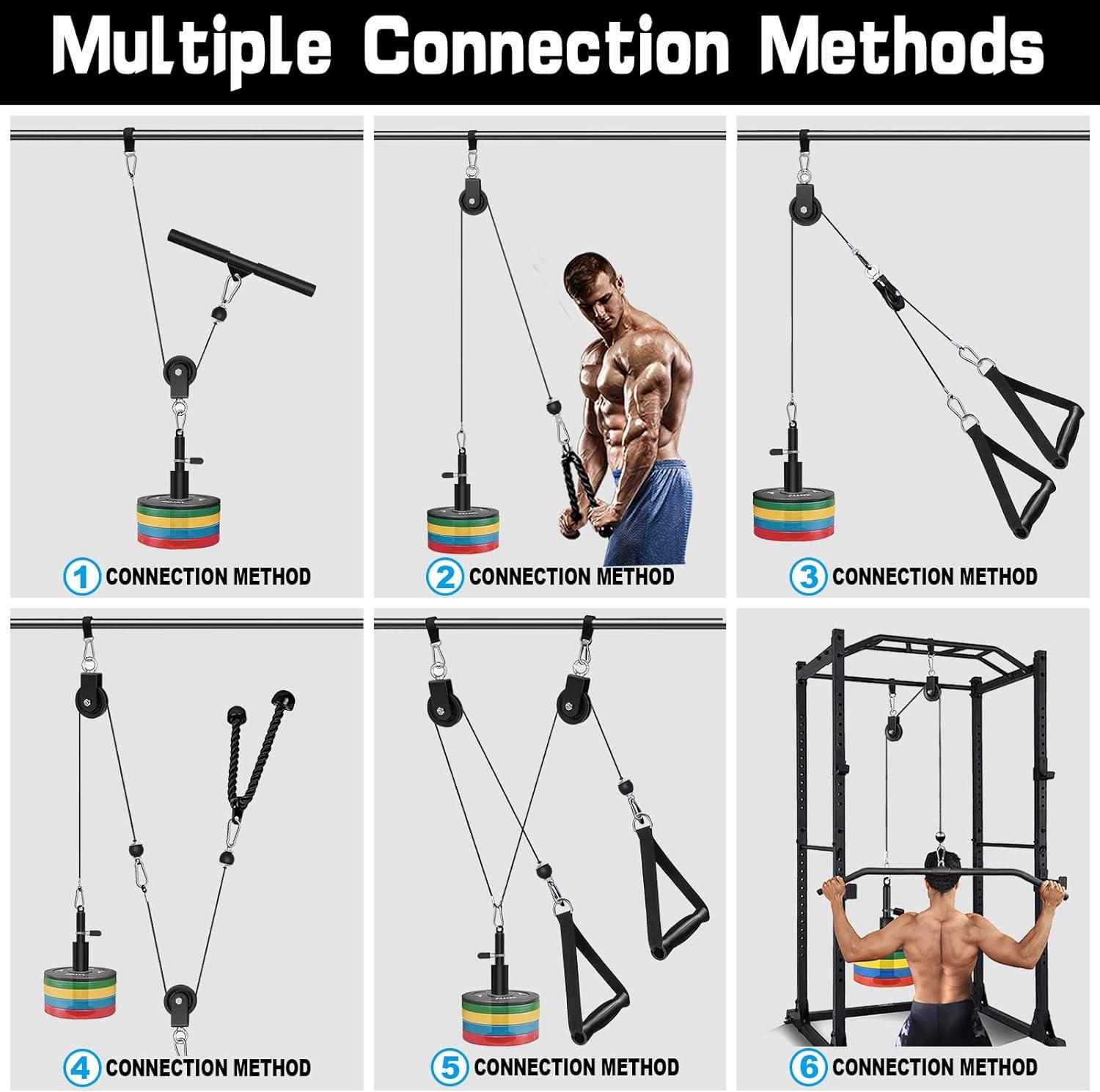 imageSERTT Weight Cable Pulley System Gym Upgraded Cable Pulley Attachments for LAT Pull Down Biceps Curl Tricep Arm Workouts Home Gym Add On EquipmentBlack