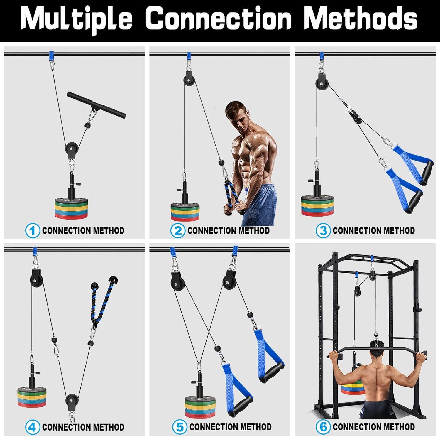 imageSERTT Weight Cable Pulley System Gym Upgraded Cable Pulley Attachments for LAT Pull Down Biceps Curl Tricep Arm Workouts Home Gym Add On EquipmentBlue