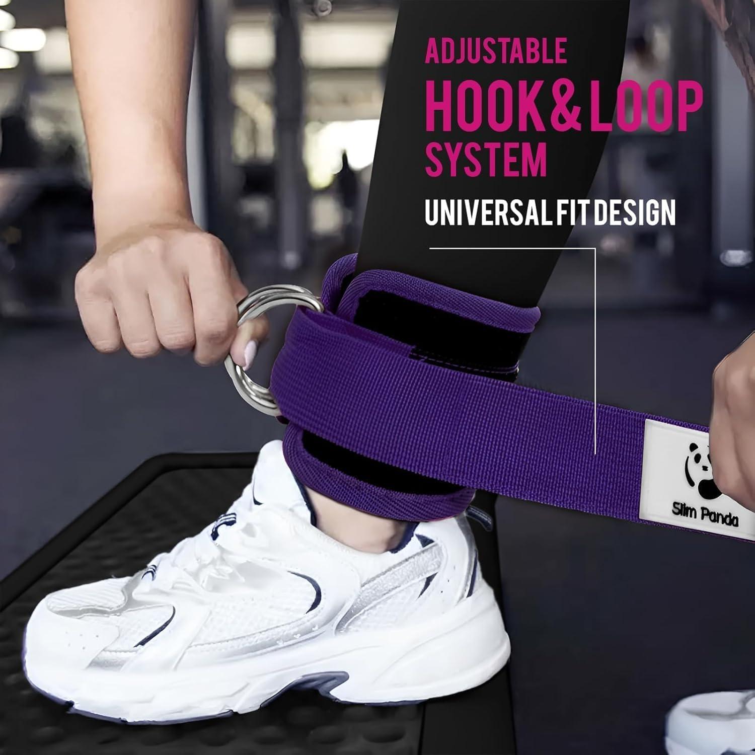 imageSlim Panda Ankle Strap for Cable MachineAnkle Cuff for Kickbacks Booty Hip AbductorsGlute Workouts Leg Extensions Curls for Men and Women Adjustable with Double DRingsPurple