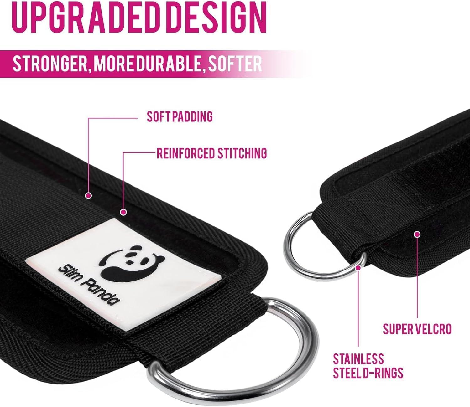 imageSlim Panda Ankle Strap for Cable MachineAnkle Cuff for Kickbacks Booty Hip AbductorsGlute Workouts Leg Extensions Curls for Men and Women Adjustable with Double DRingsBlack