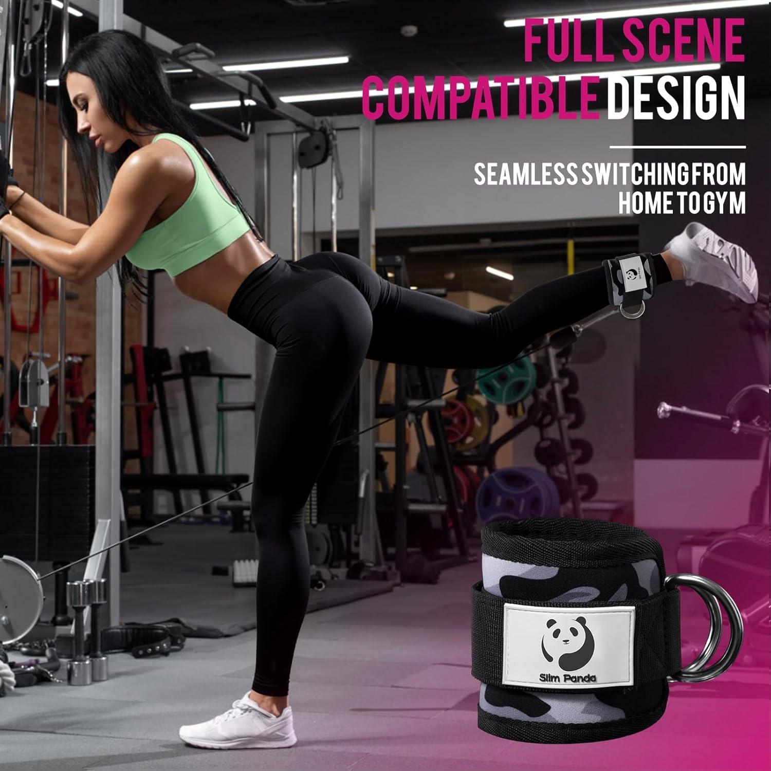 imageSlim Panda Ankle Strap for Cable MachineAnkle Cuff for Kickbacks Booty Hip AbductorsGlute Workouts Leg Extensions Curls for Men and Women Adjustable with Double DRingsGray camo