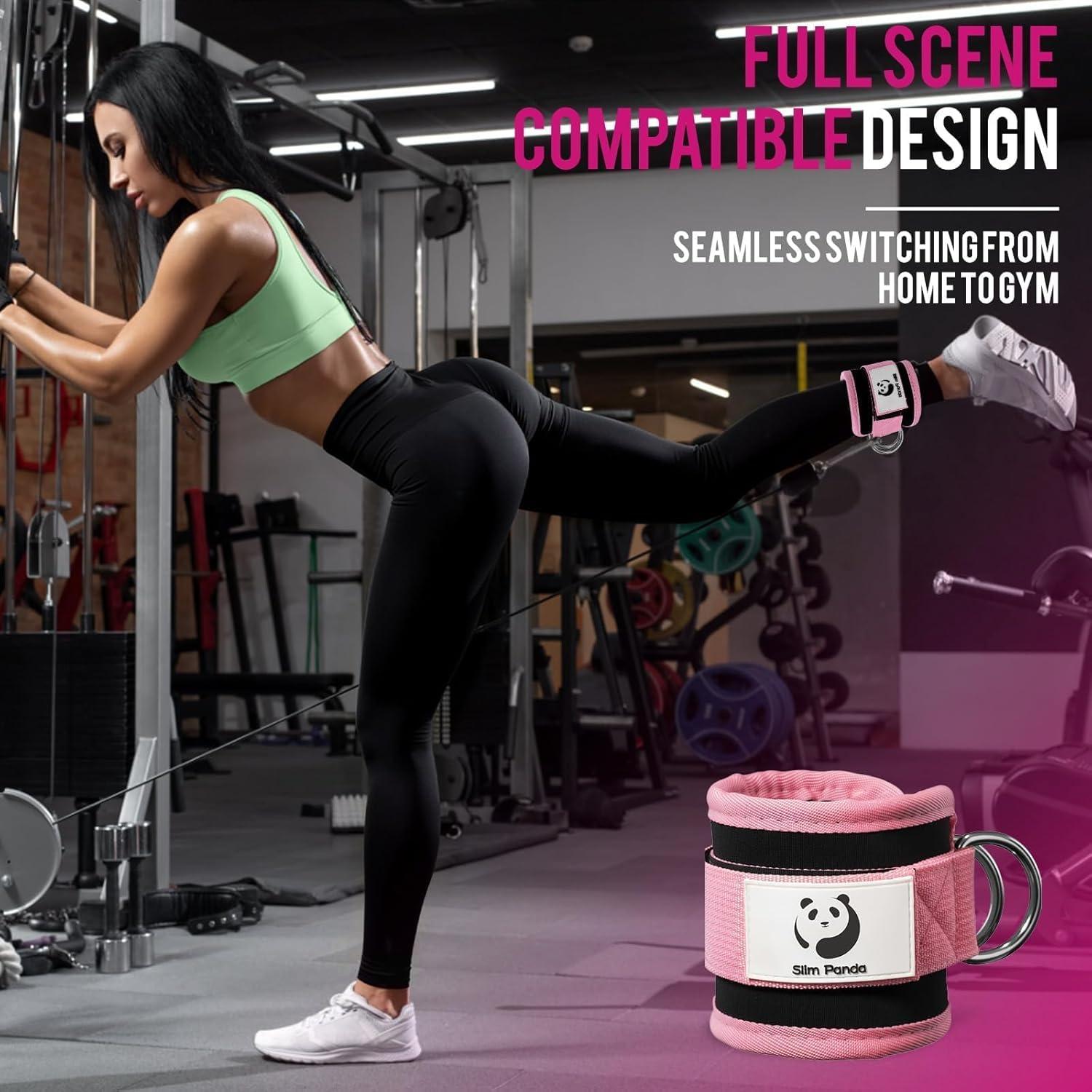 imageSlim Panda Ankle Strap for Cable MachineAnkle Cuff for Kickbacks Booty Hip AbductorsGlute Workouts Leg Extensions Curls for Men and Women Adjustable with Double DRingsPink