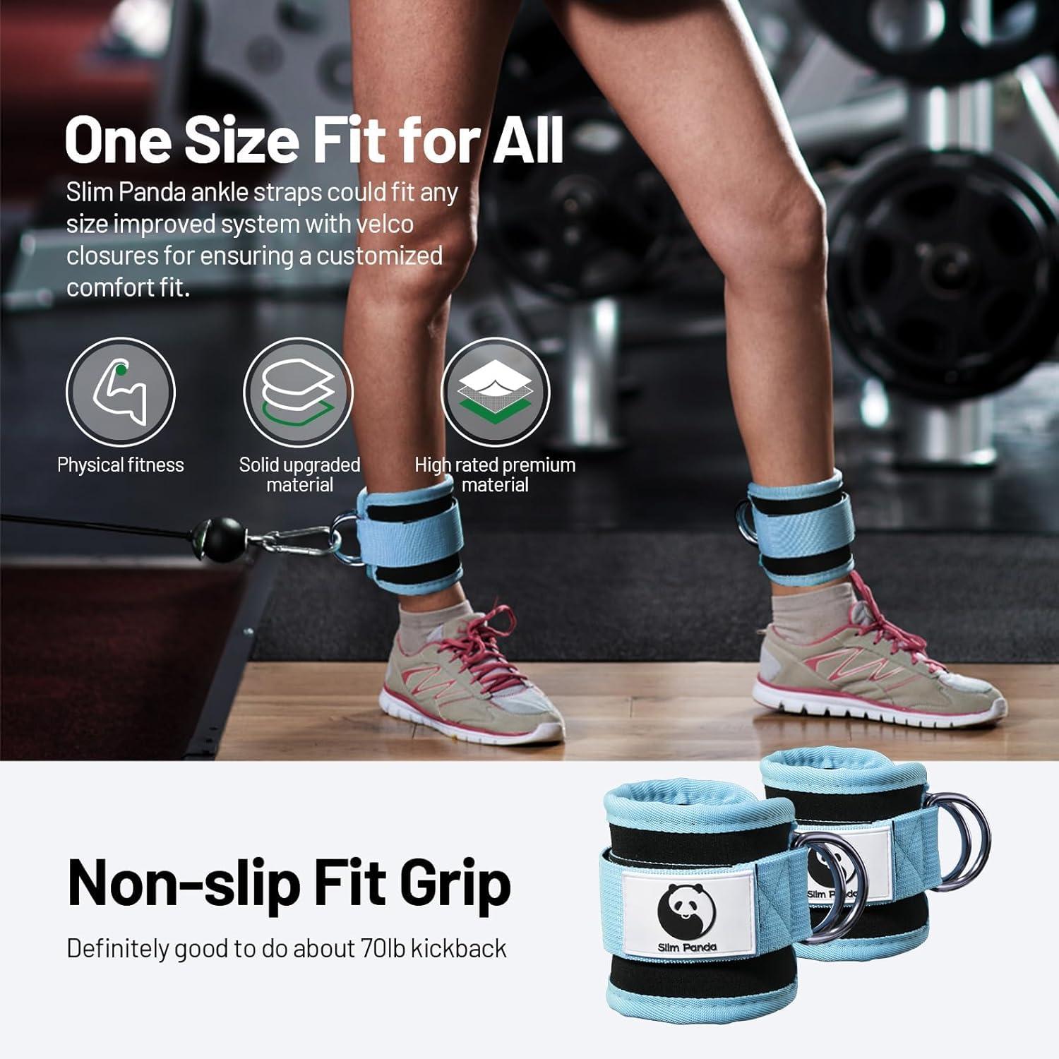 imageSlim Panda Ankle Strap for Cable MachineAnkle Cuff for Kickbacks Booty Hip AbductorsGlute Workouts Leg Extensions Curls for Men and Women Adjustable with Double DRingsCyan