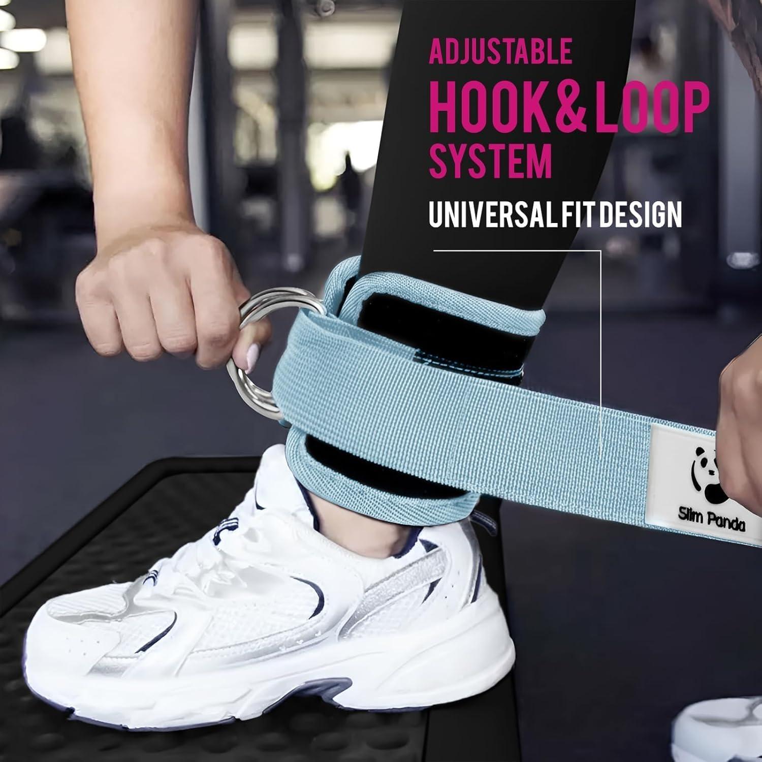 imageSlim Panda Ankle Strap for Cable MachineAnkle Cuff for Kickbacks Booty Hip AbductorsGlute Workouts Leg Extensions Curls for Men and Women Adjustable with Double DRingsCyan