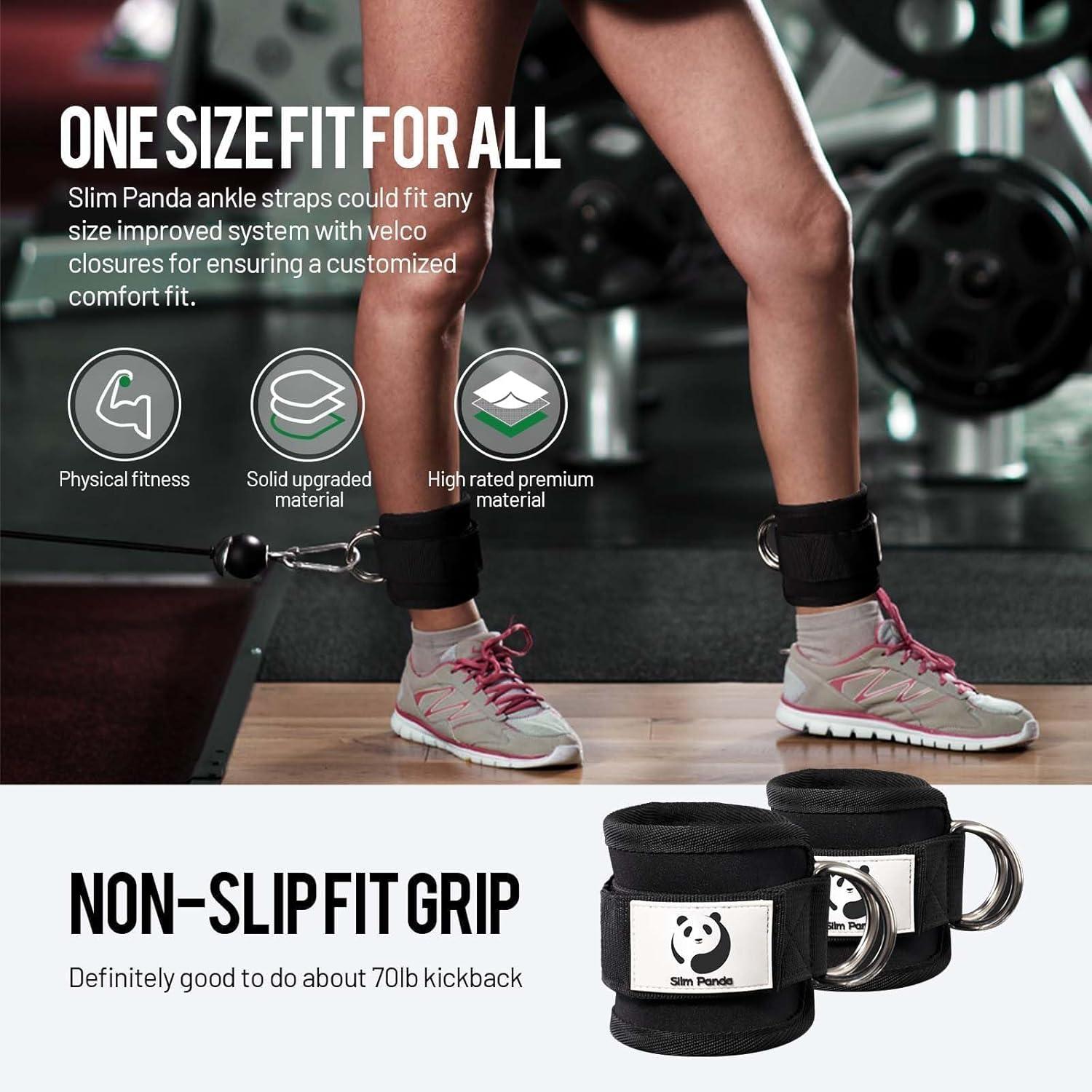 imageSlim Panda Ankle Strap for Cable MachineAnkle Cuff for Kickbacks Booty Hip AbductorsGlute Workouts Leg Extensions Curls for Men and Women Adjustable with Double DRingsBlack