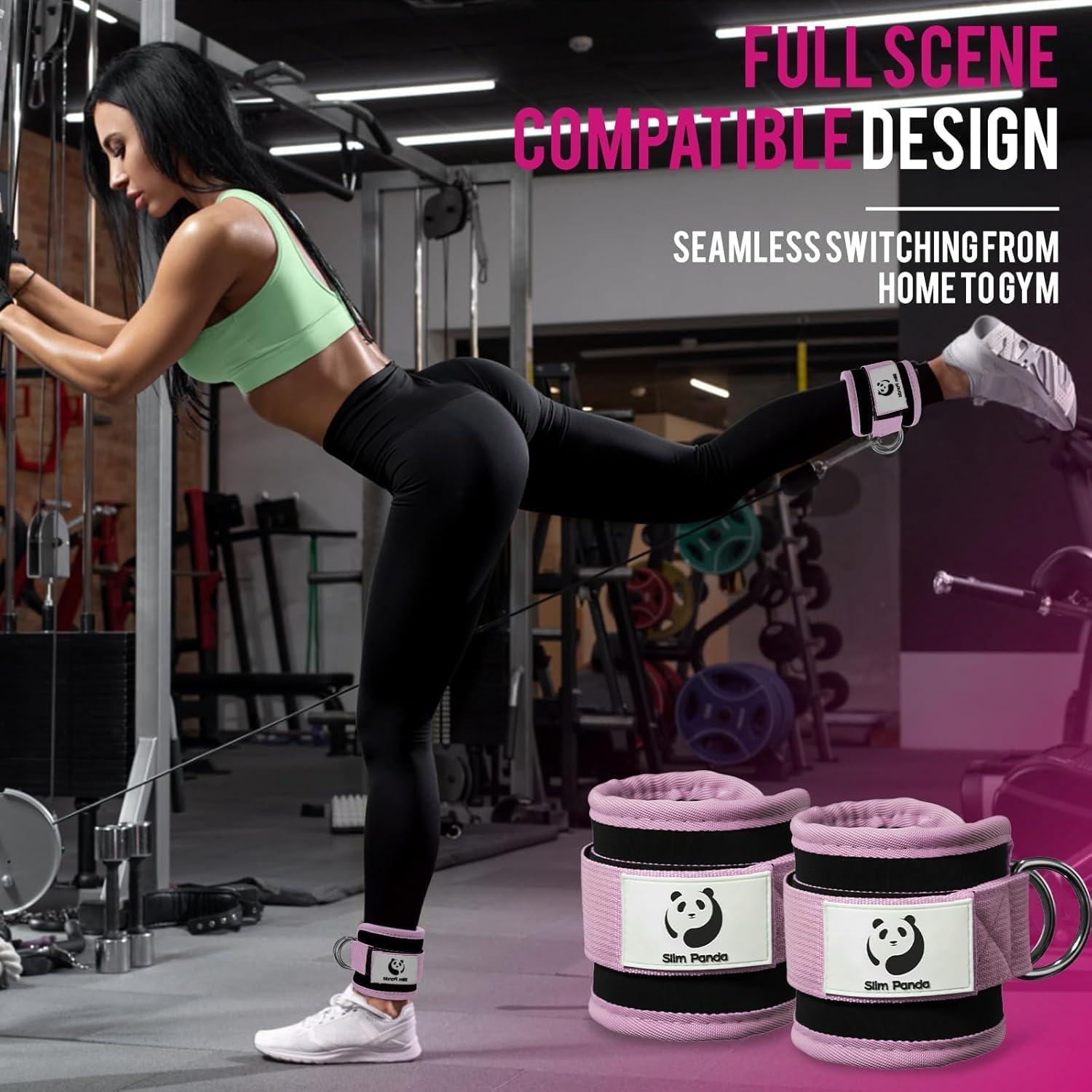 imageSlim Panda Ankle Strap for Cable MachineAnkle Cuff for Kickbacks Booty Hip AbductorsGlute Workouts Leg Extensions Curls for Men and Women Adjustable with Double DRingsLavender
