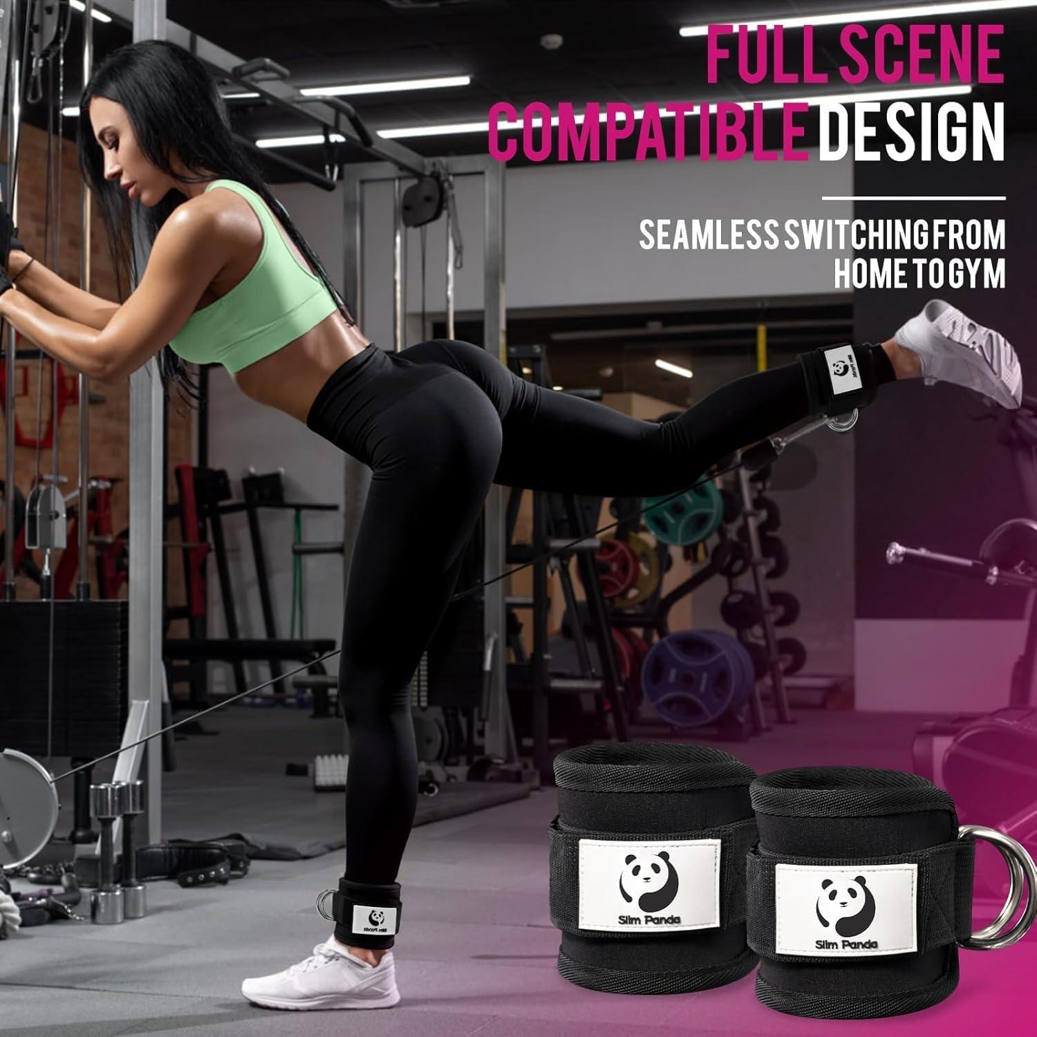 imageSlim Panda Ankle Strap for Cable MachineAnkle Cuff for Kickbacks Booty Hip AbductorsGlute Workouts Leg Extensions Curls for Men and Women Adjustable with Double DRingsBlack