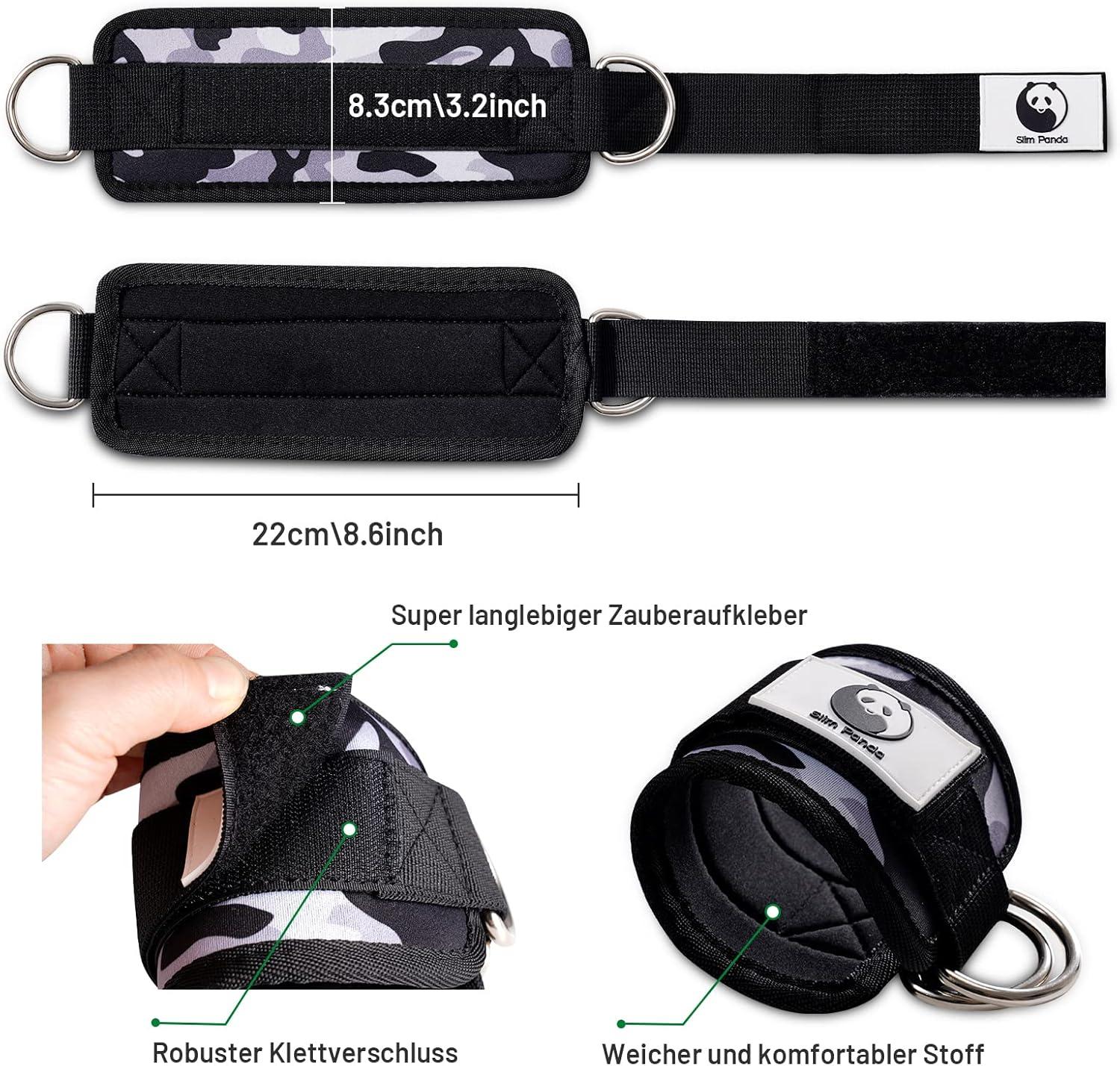 imageSlim Panda Ankle Strap for Cable MachineAnkle Cuff for Kickbacks Booty Hip AbductorsGlute Workouts Leg Extensions Curls for Men and Women Adjustable with Double DRingsGray camo
