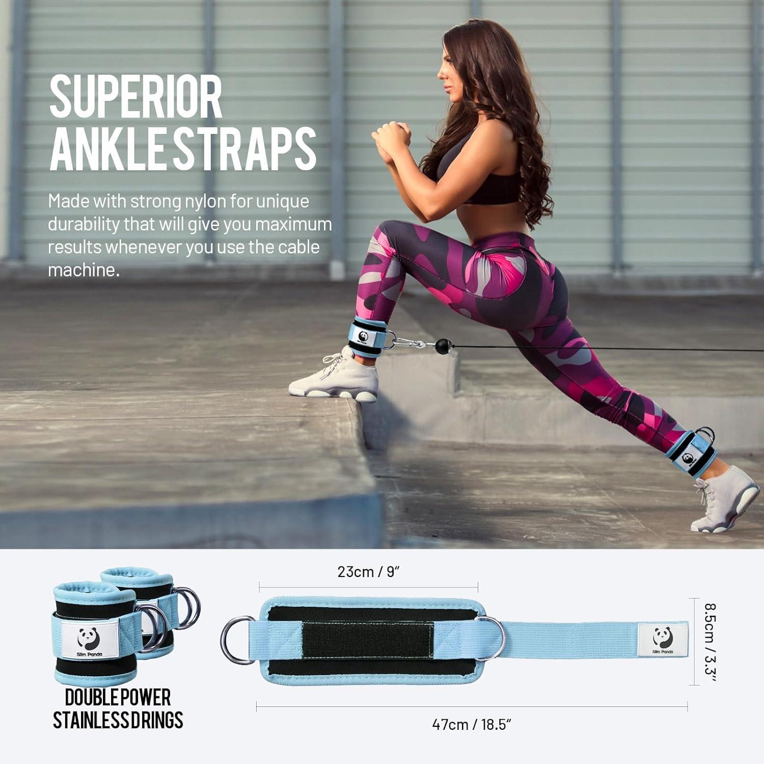 imageSlim Panda Ankle Strap for Cable MachineAnkle Cuff for Kickbacks Booty Hip AbductorsGlute Workouts Leg Extensions Curls for Men and Women Adjustable with Double DRingsCyan