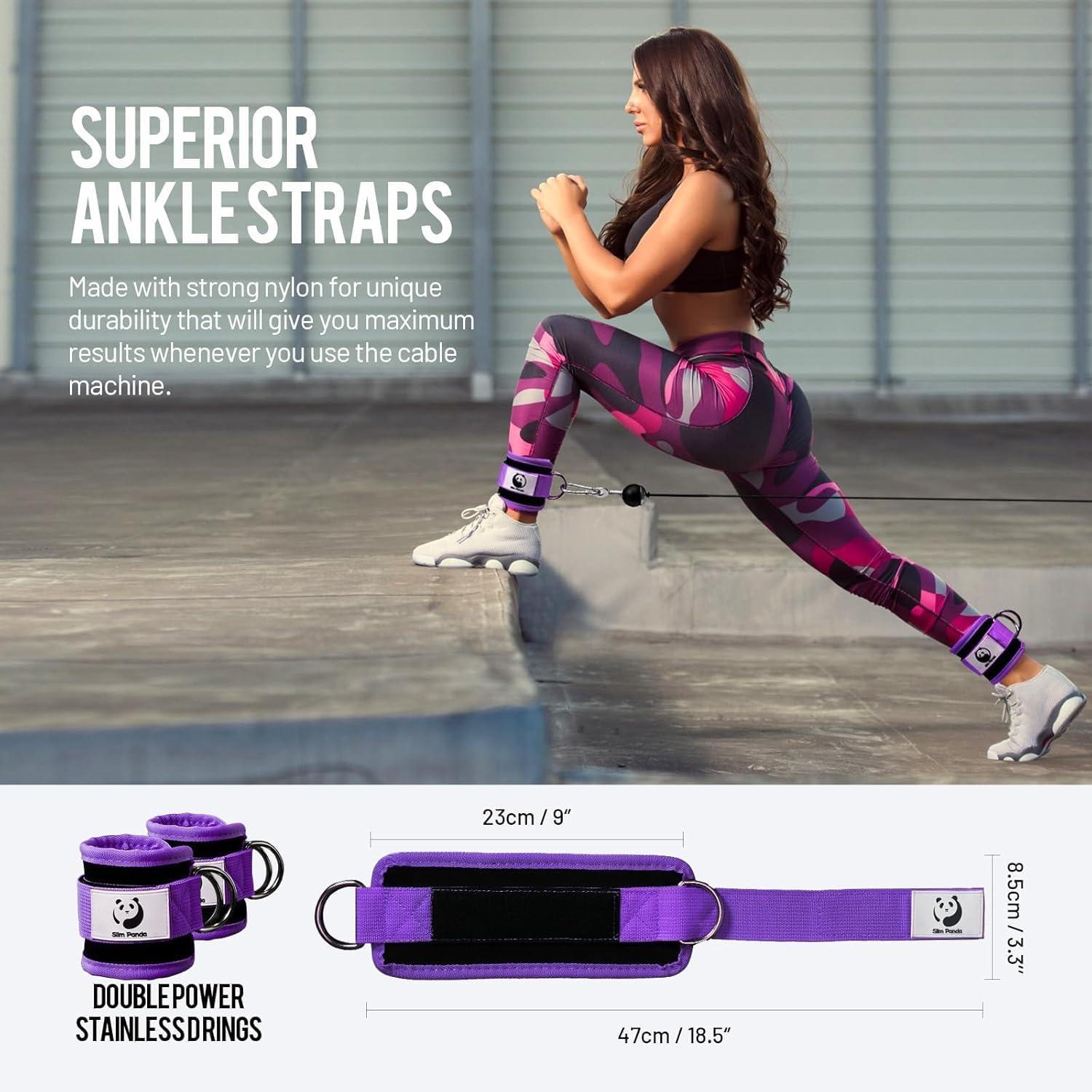 imageSlim Panda Ankle Strap for Cable MachineAnkle Cuff for Kickbacks Booty Hip AbductorsGlute Workouts Leg Extensions Curls for Men and Women Adjustable with Double DRingsPurple