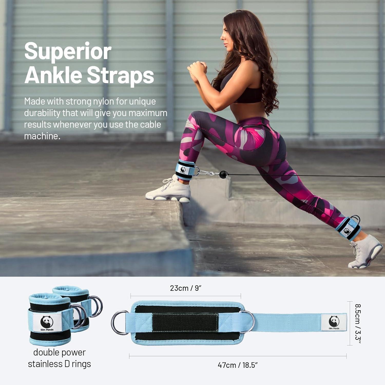 imageSlim Panda Ankle Strap for Cable MachineAnkle Cuff for Kickbacks Booty Hip AbductorsGlute Workouts Leg Extensions Curls for Men and Women Adjustable with Double DRingsCyan
