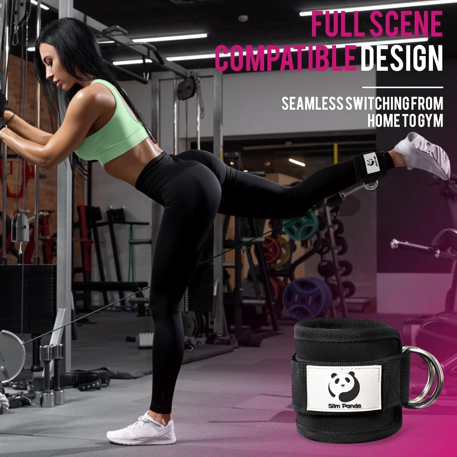 imageSlim Panda Ankle Strap for Cable MachineAnkle Cuff for Kickbacks Booty Hip AbductorsGlute Workouts Leg Extensions Curls for Men and Women Adjustable with Double DRingsBlack