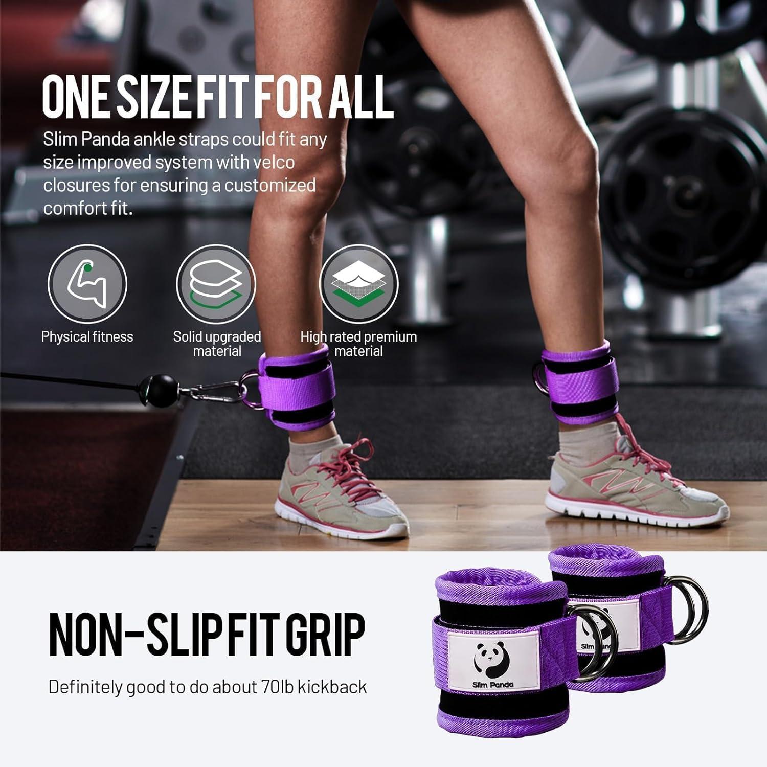 imageSlim Panda Ankle Strap for Cable MachineAnkle Cuff for Kickbacks Booty Hip AbductorsGlute Workouts Leg Extensions Curls for Men and Women Adjustable with Double DRingsPurple