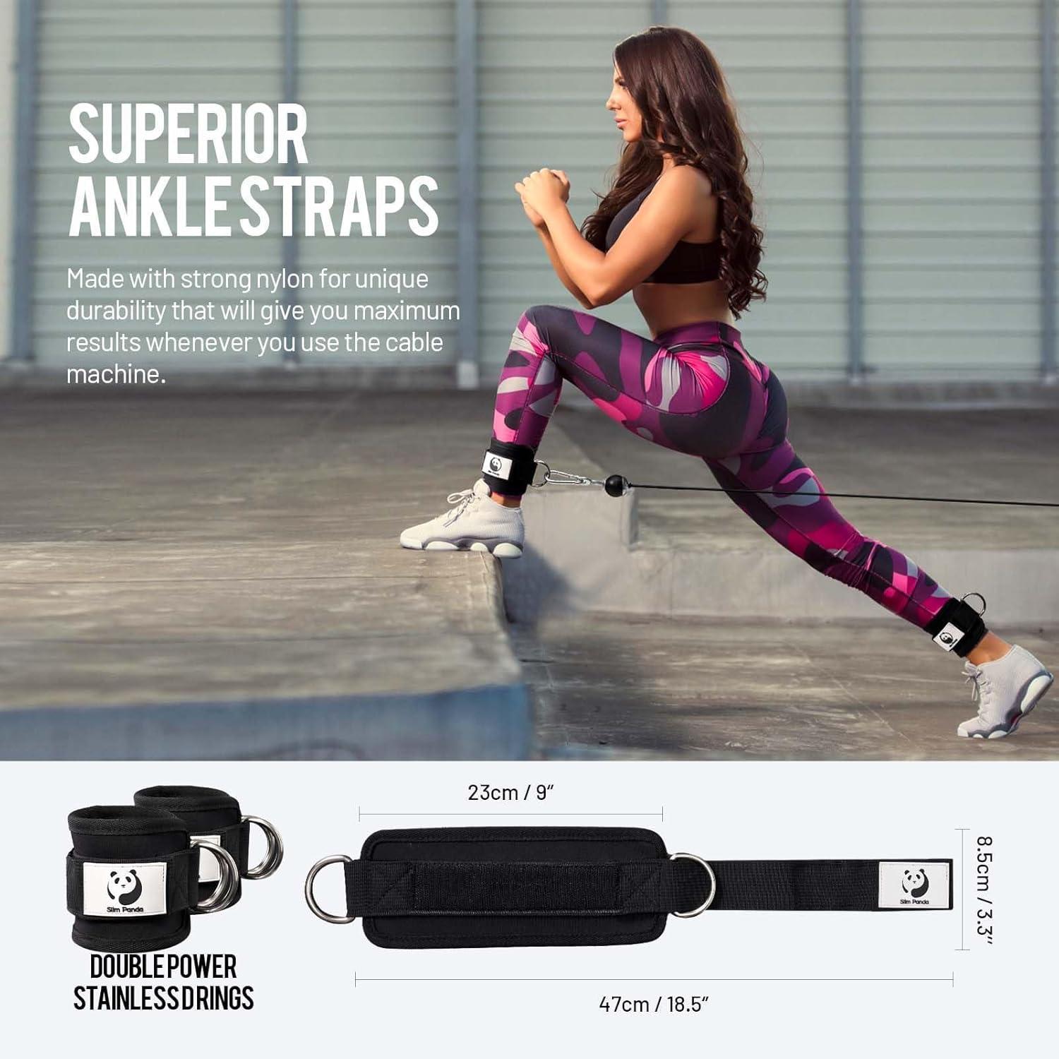 imageSlim Panda Ankle Strap for Cable MachineAnkle Cuff for Kickbacks Booty Hip AbductorsGlute Workouts Leg Extensions Curls for Men and Women Adjustable with Double DRingsBlack
