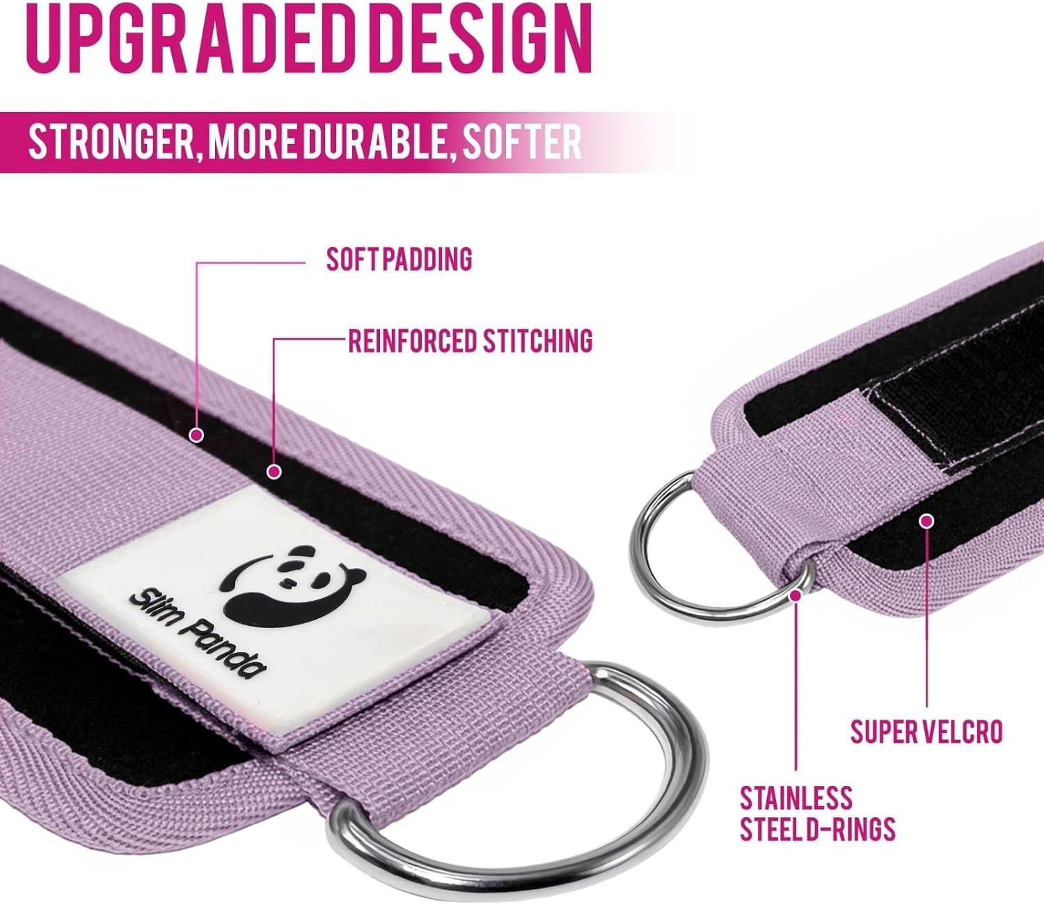 imageSlim Panda Ankle Strap for Cable MachineAnkle Cuff for Kickbacks Booty Hip AbductorsGlute Workouts Leg Extensions Curls for Men and Women Adjustable with Double DRingsLavender