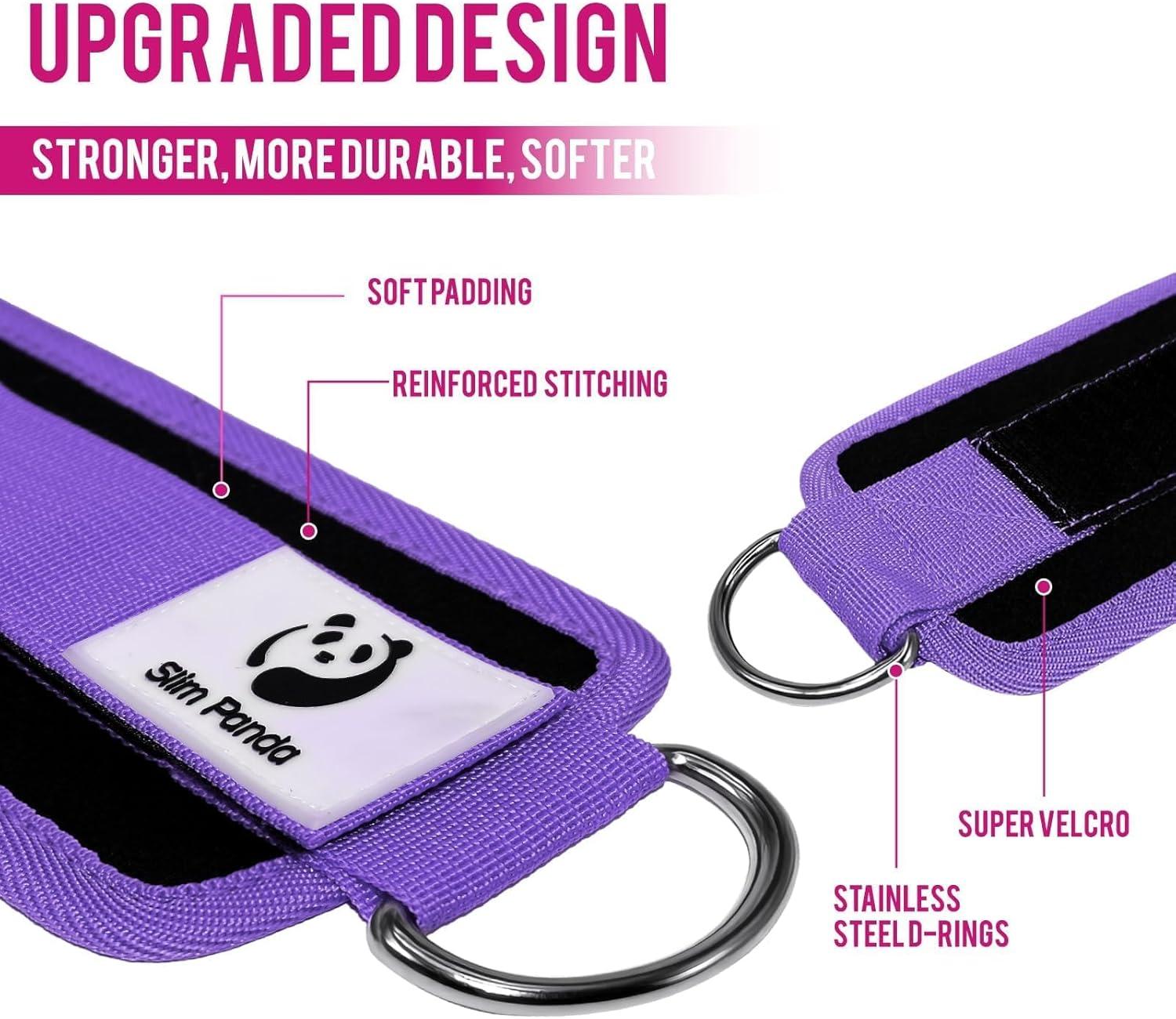 imageSlim Panda Ankle Strap for Cable MachineAnkle Cuff for Kickbacks Booty Hip AbductorsGlute Workouts Leg Extensions Curls for Men and Women Adjustable with Double DRingsPurple