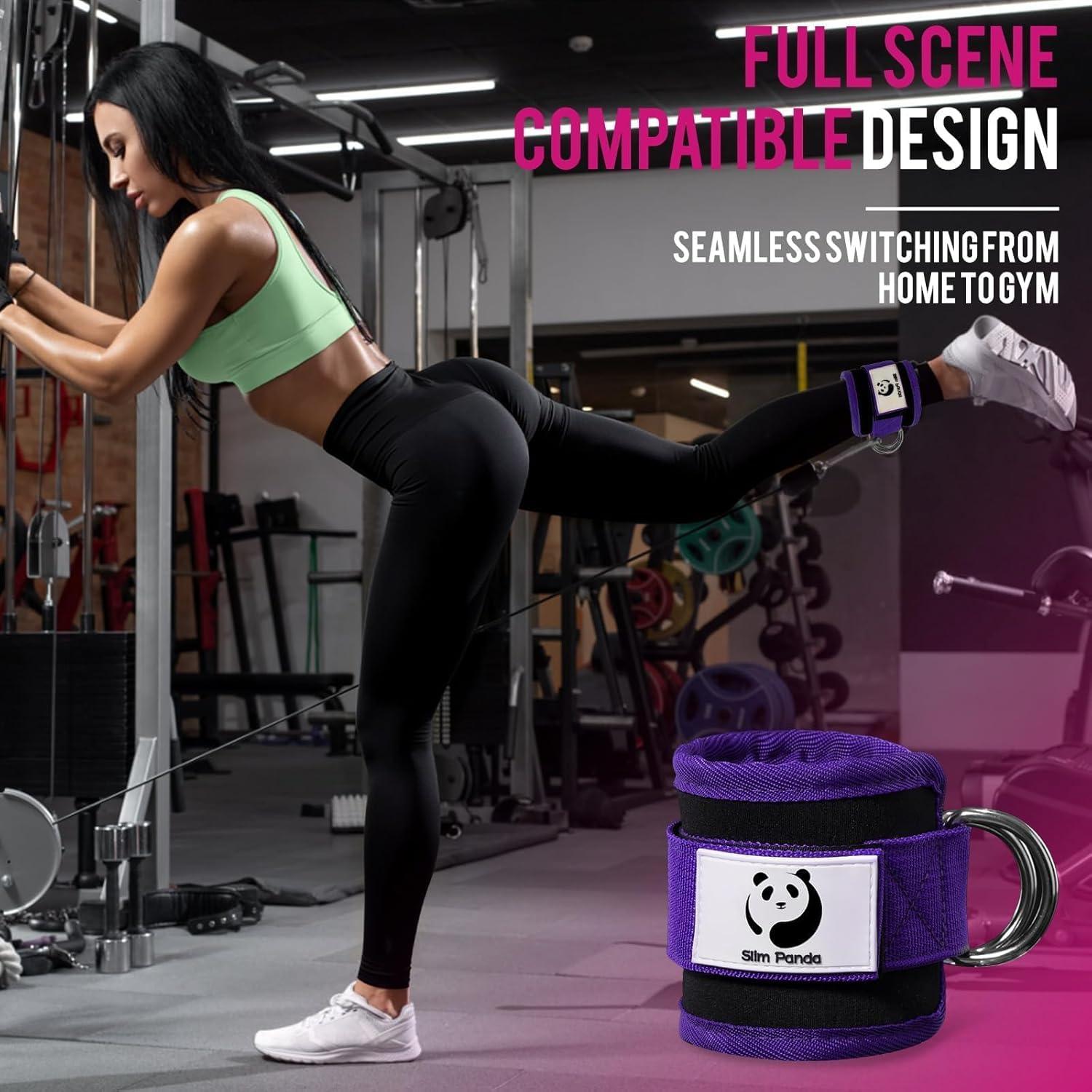 imageSlim Panda Ankle Strap for Cable MachineAnkle Cuff for Kickbacks Booty Hip AbductorsGlute Workouts Leg Extensions Curls for Men and Women Adjustable with Double DRingsPurple