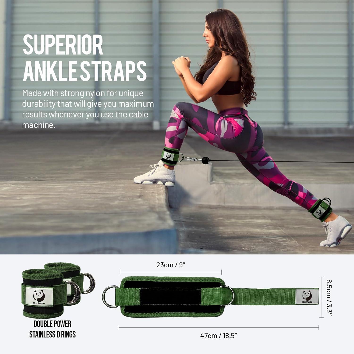 imageSlim Panda Ankle Strap for Cable MachineAnkle Cuff for Kickbacks Booty Hip AbductorsGlute Workouts Leg Extensions Curls for Men and Women Adjustable with Double DRingsGreen