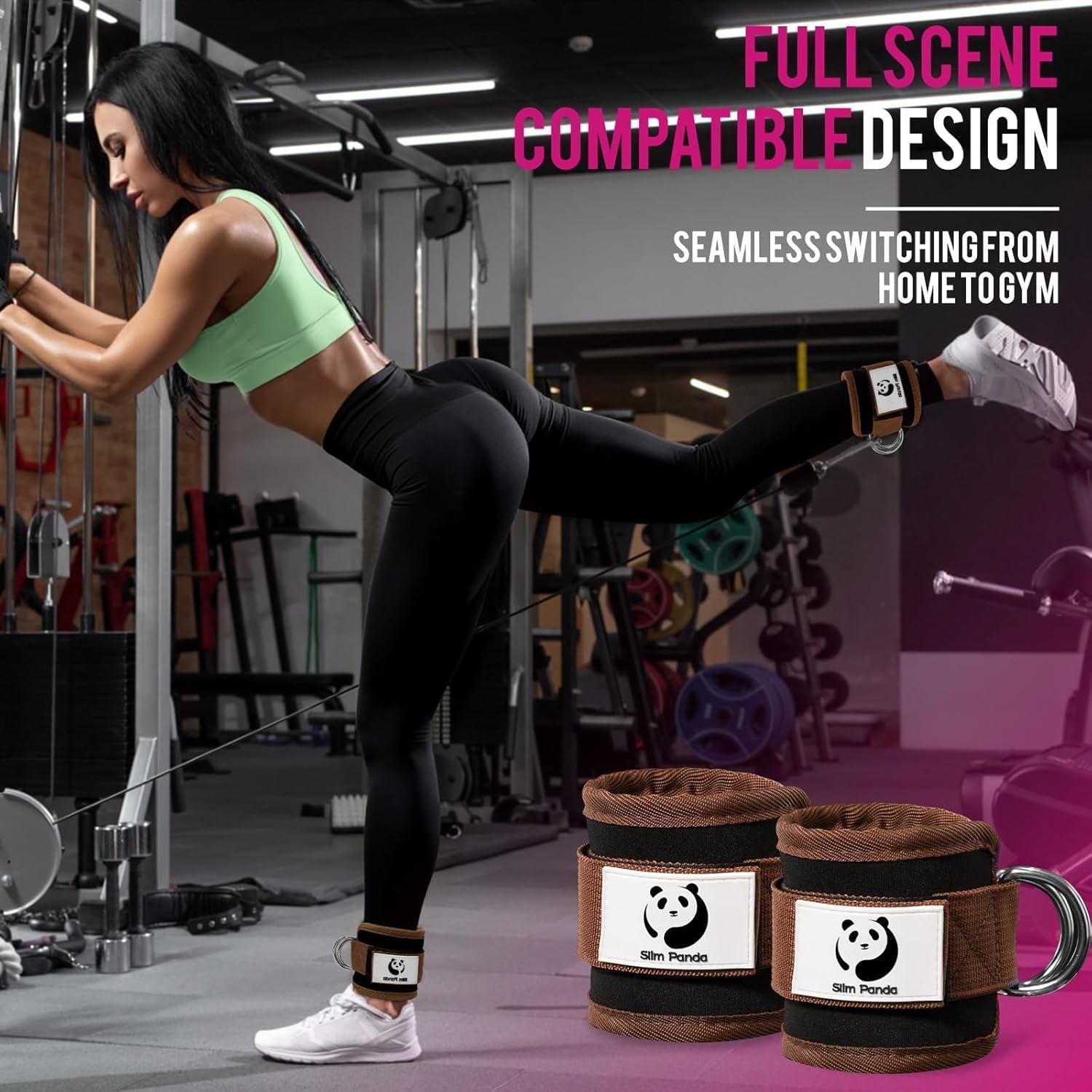 imageSlim Panda Ankle Strap for Cable MachineAnkle Cuff for Kickbacks Booty Hip AbductorsGlute Workouts Leg Extensions Curls for Men and Women Adjustable with Double DRingsCocoa Brown