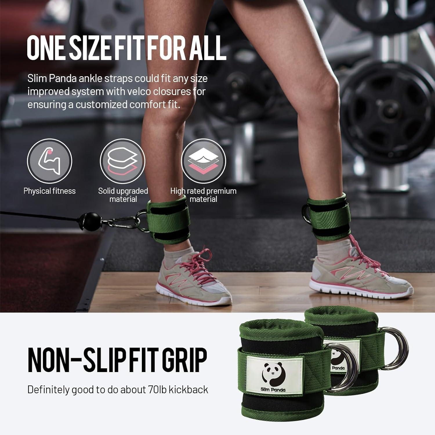 imageSlim Panda Ankle Strap for Cable MachineAnkle Cuff for Kickbacks Booty Hip AbductorsGlute Workouts Leg Extensions Curls for Men and Women Adjustable with Double DRingsGreen