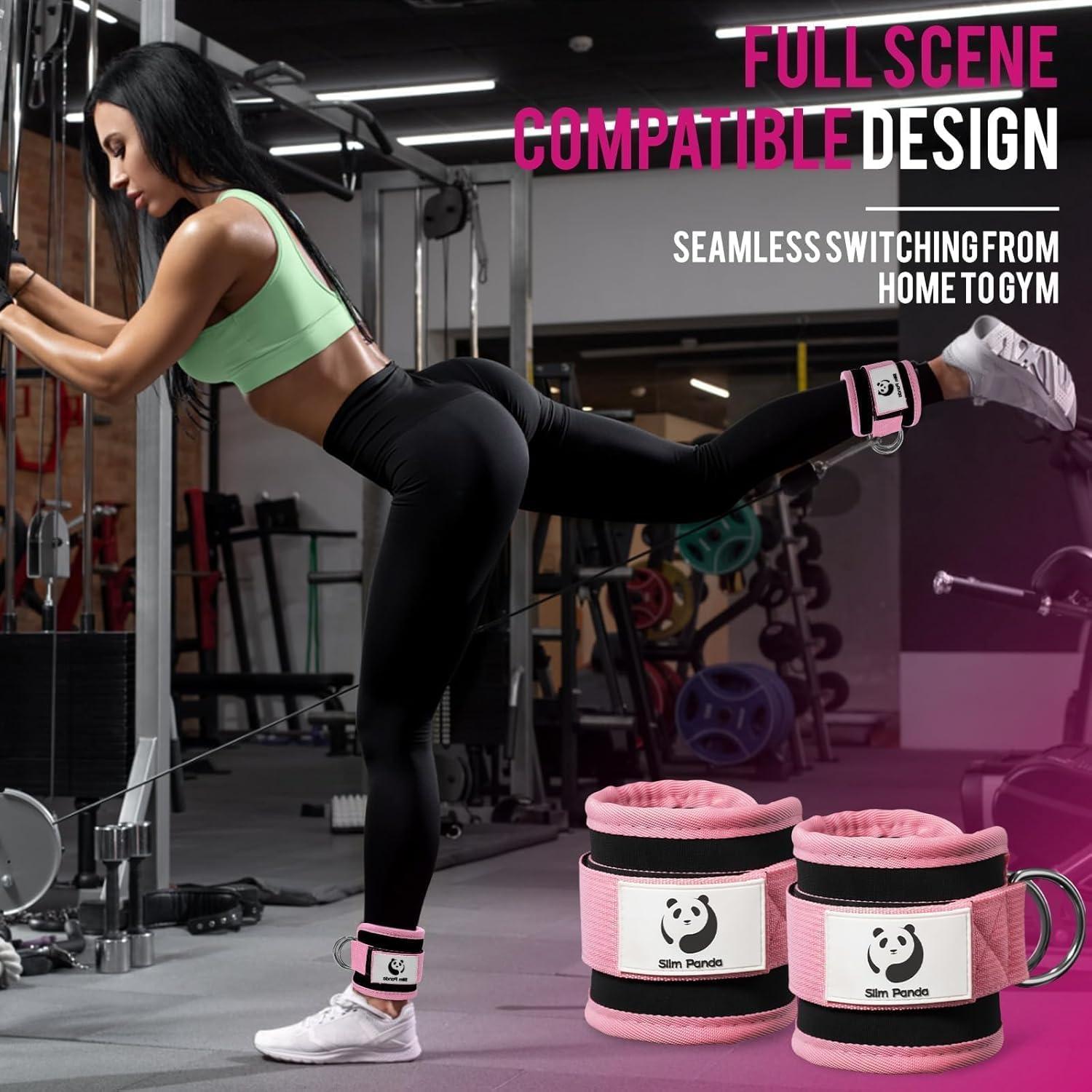 imageSlim Panda Ankle Strap for Cable MachineAnkle Cuff for Kickbacks Booty Hip AbductorsGlute Workouts Leg Extensions Curls for Men and Women Adjustable with Double DRingsPink