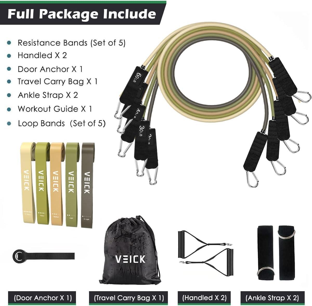 imageVEICK Resistance Bands Exercise Bands Workout Bands Resistance Bands for Working Out with Handles for Men and Women Exercising Bands for Fitness Weights Work Out at HomeArmy Green