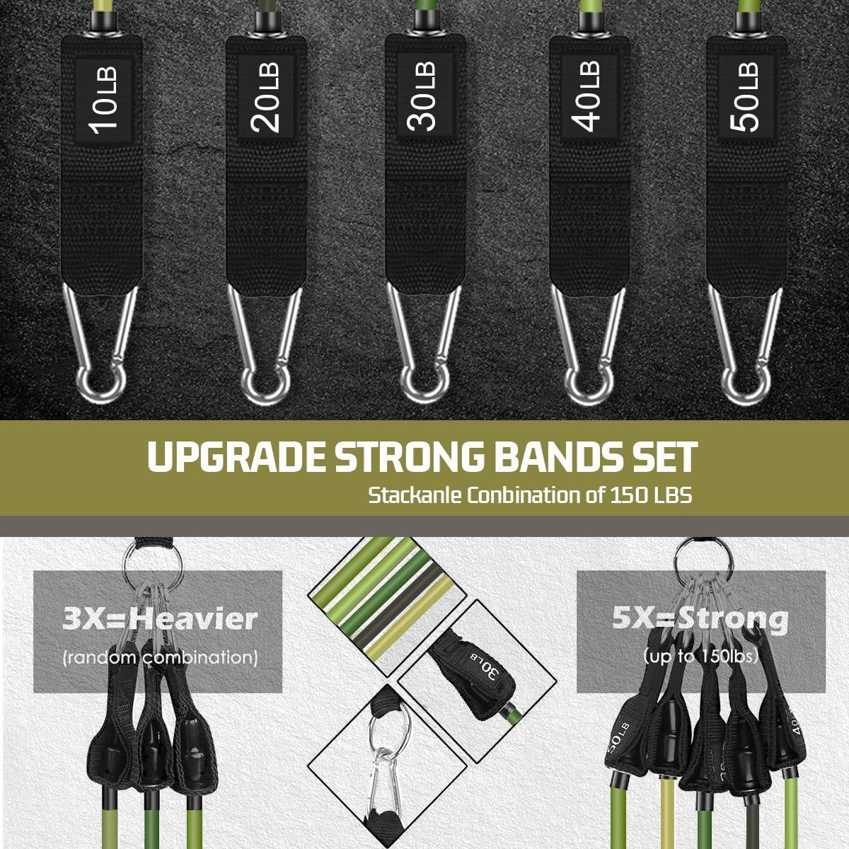 imageVEICK Resistance Bands Exercise Bands Workout Bands Resistance Bands for Working Out with Handles for Men and Women Exercising Bands for Fitness Weights Work Out at HomeArmy Green