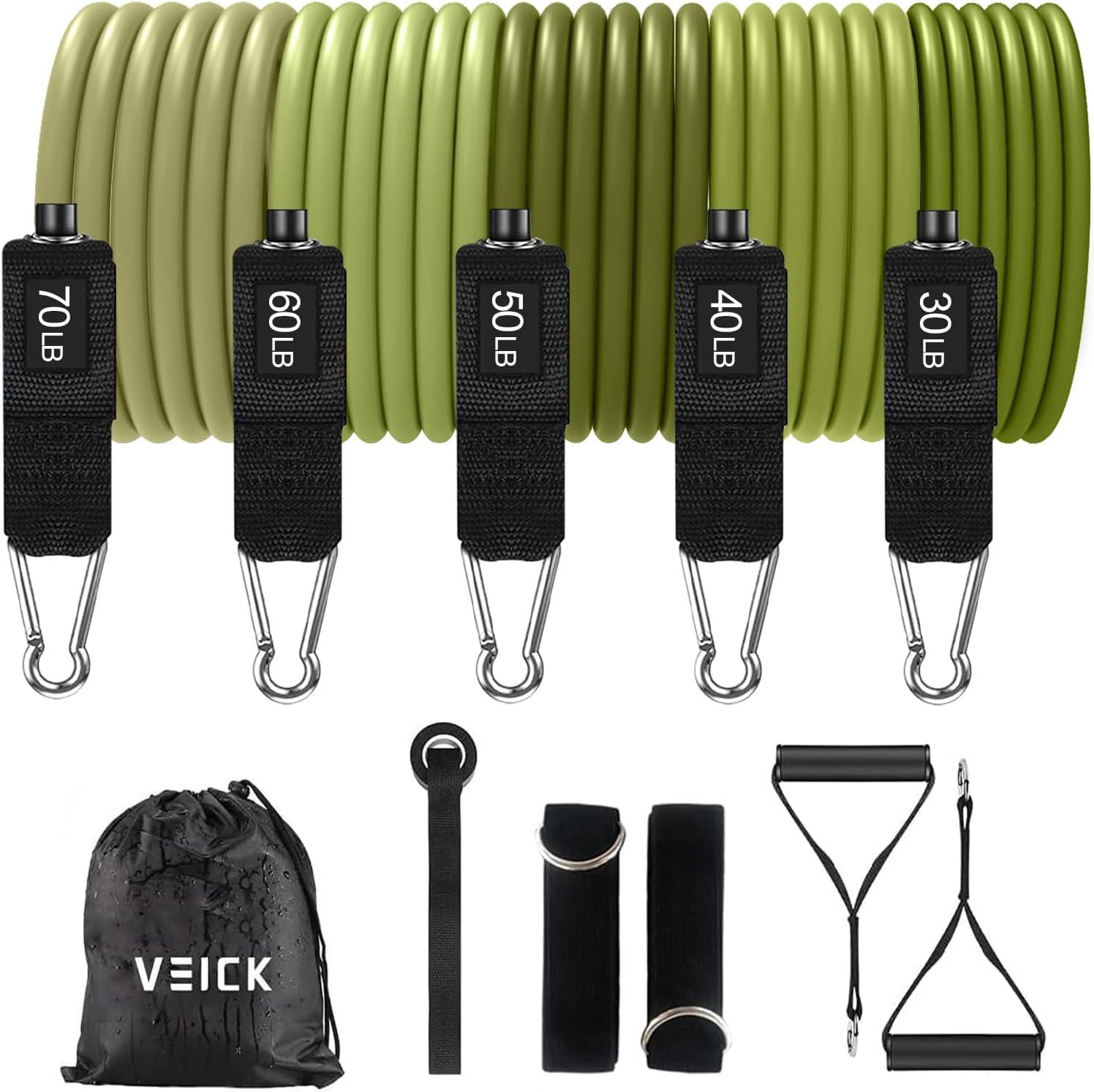 imageVEICK Resistance Bands Exercise Bands Workout Bands Resistance Bands for Working Out with Handles for Men and Women Exercising Bands for Fitness Weights Work Out at HomeArmy Green