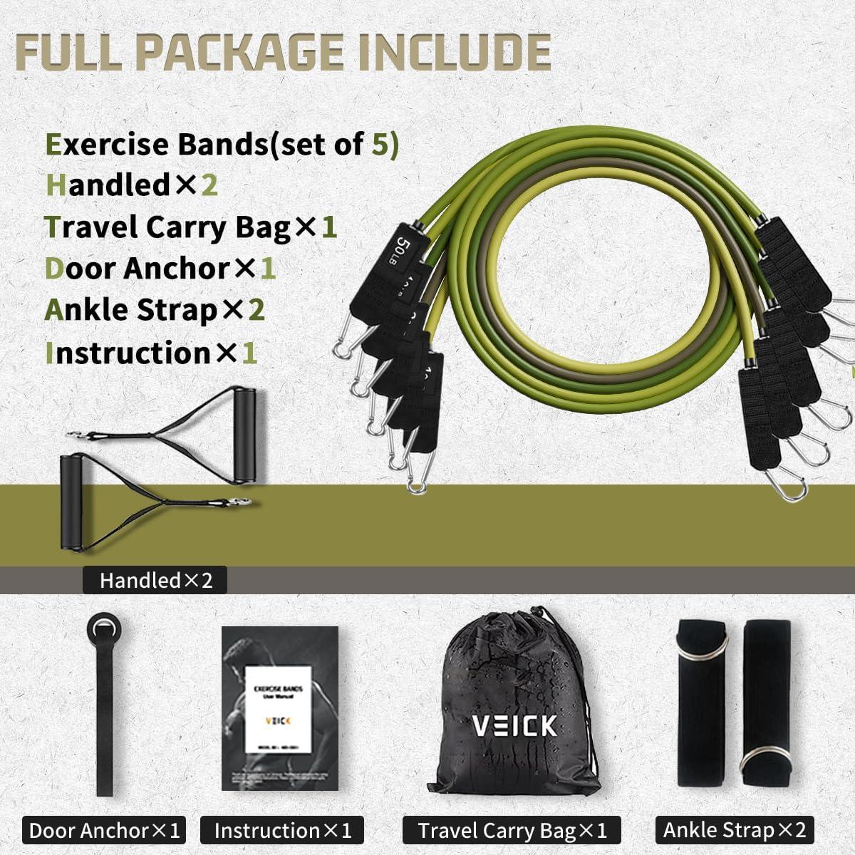 imageVEICK Resistance Bands Exercise Bands Workout Bands Resistance Bands for Working Out with Handles for Men and Women Exercising Bands for Fitness Weights Work Out at HomeArmy Green