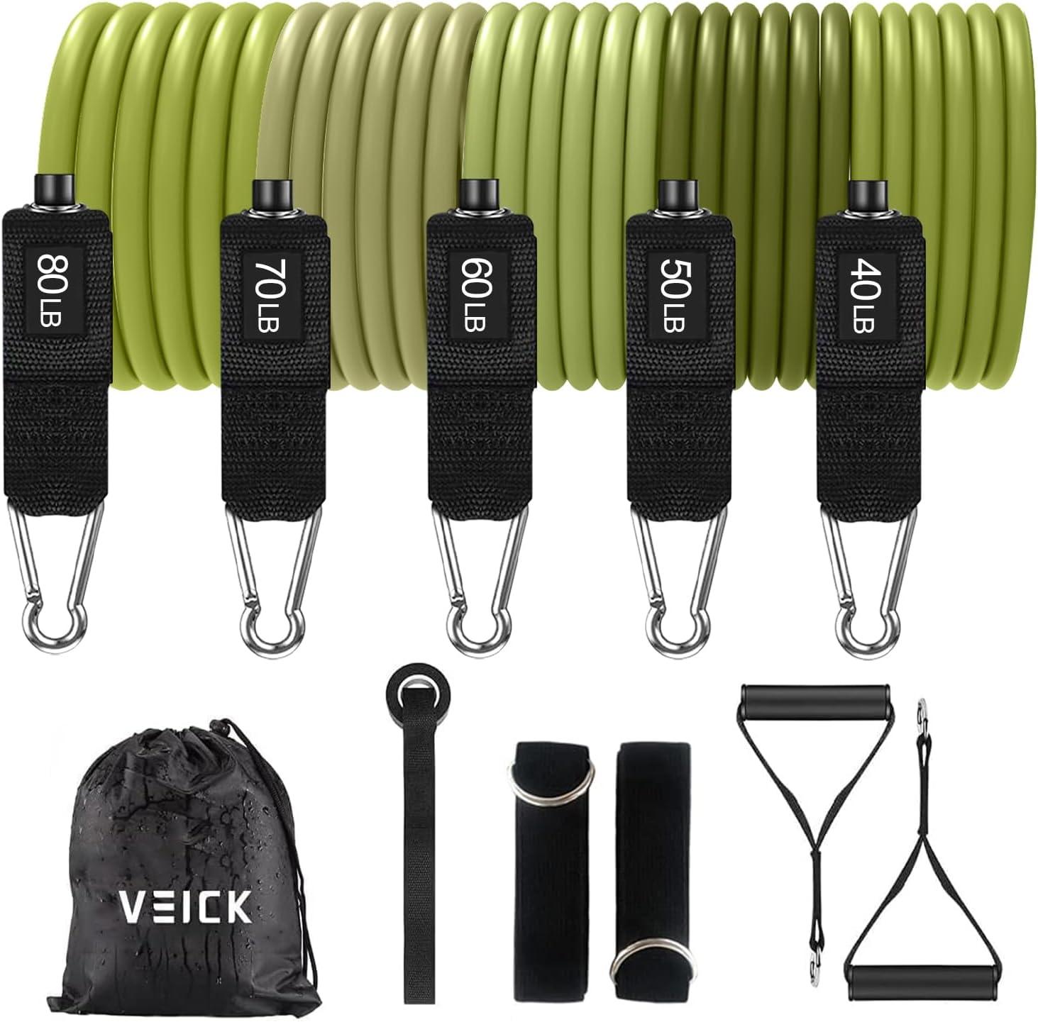 imageVEICK Resistance Bands Exercise Bands Workout Bands Resistance Bands for Working Out with Handles for Men and Women Exercising Bands for Fitness Weights Work Out at HomeArmy Green