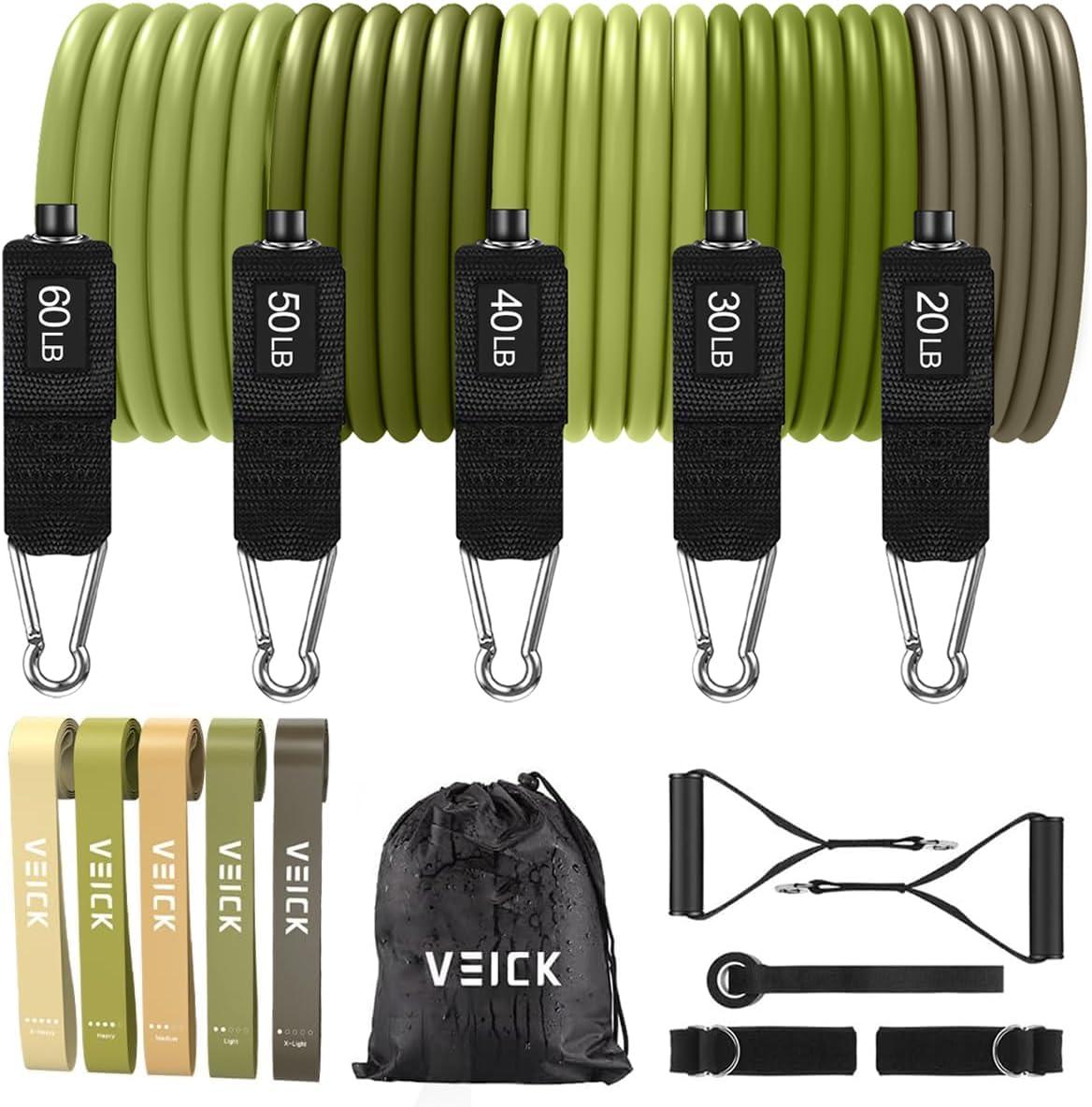imageVEICK Resistance Bands Exercise Bands Workout Bands Resistance Bands for Working Out with Handles for Men and Women Exercising Bands for Fitness Weights Work Out at HomeArmy Green