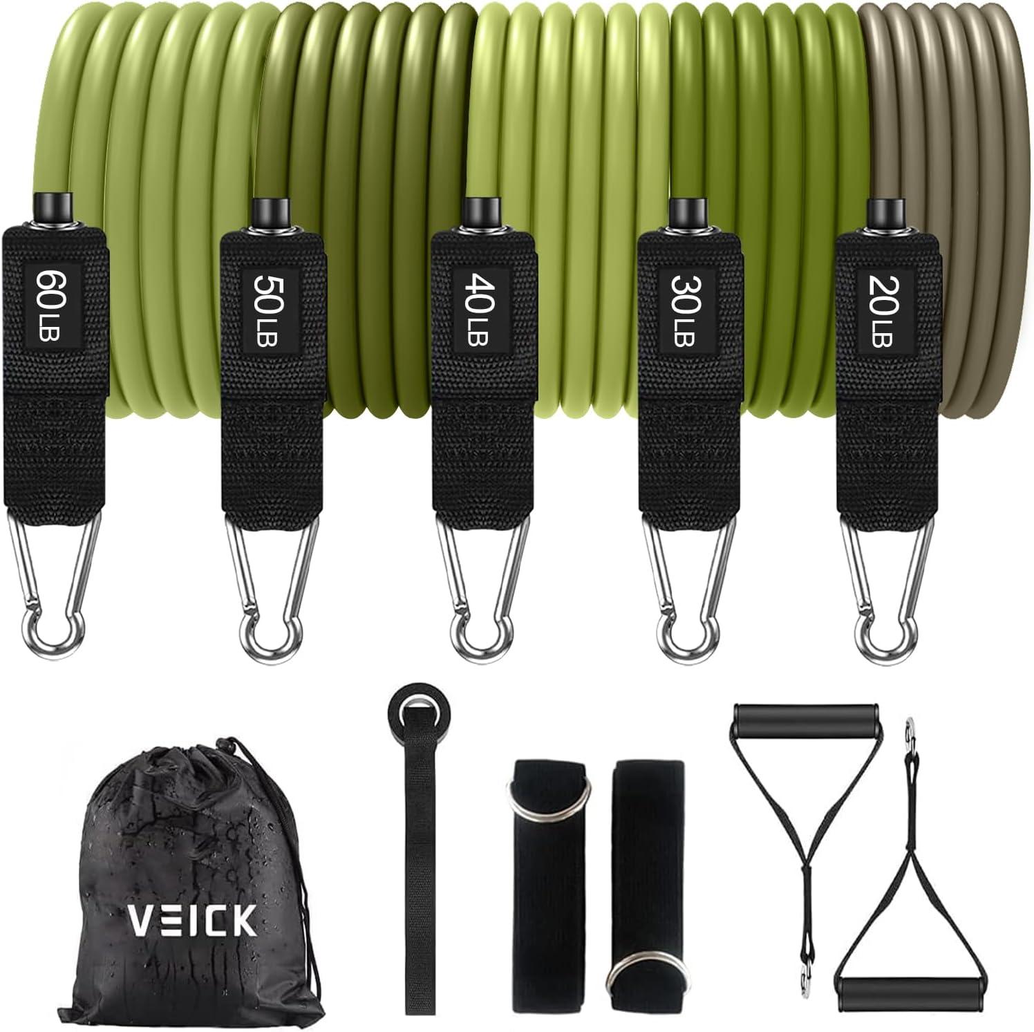 imageVEICK Resistance Bands Exercise Bands Workout Bands Resistance Bands for Working Out with Handles for Men and Women Exercising Bands for Fitness Weights Work Out at HomeArmy Green