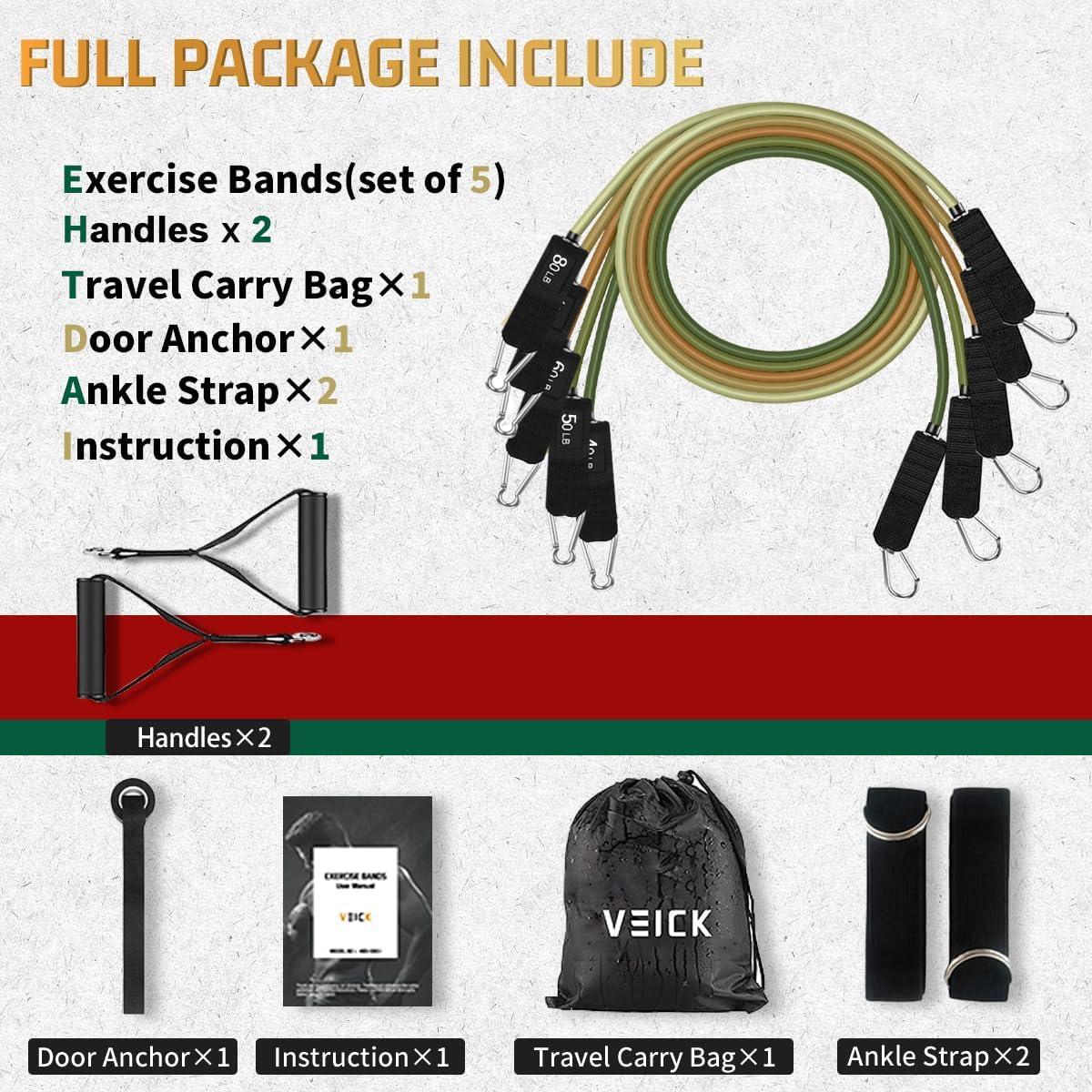 imageVEICK Resistance Bands Exercise Bands Workout Bands Resistance Bands for Working Out with Handles for Men and Women Exercising Bands for Fitness Weights Work Out at HomeArmy Green