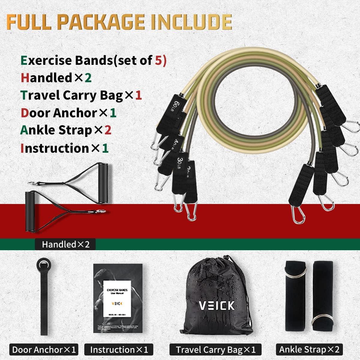 imageVEICK Resistance Bands Exercise Bands Workout Bands Resistance Bands for Working Out with Handles for Men and Women Exercising Bands for Fitness Weights Work Out at HomeArmy Green