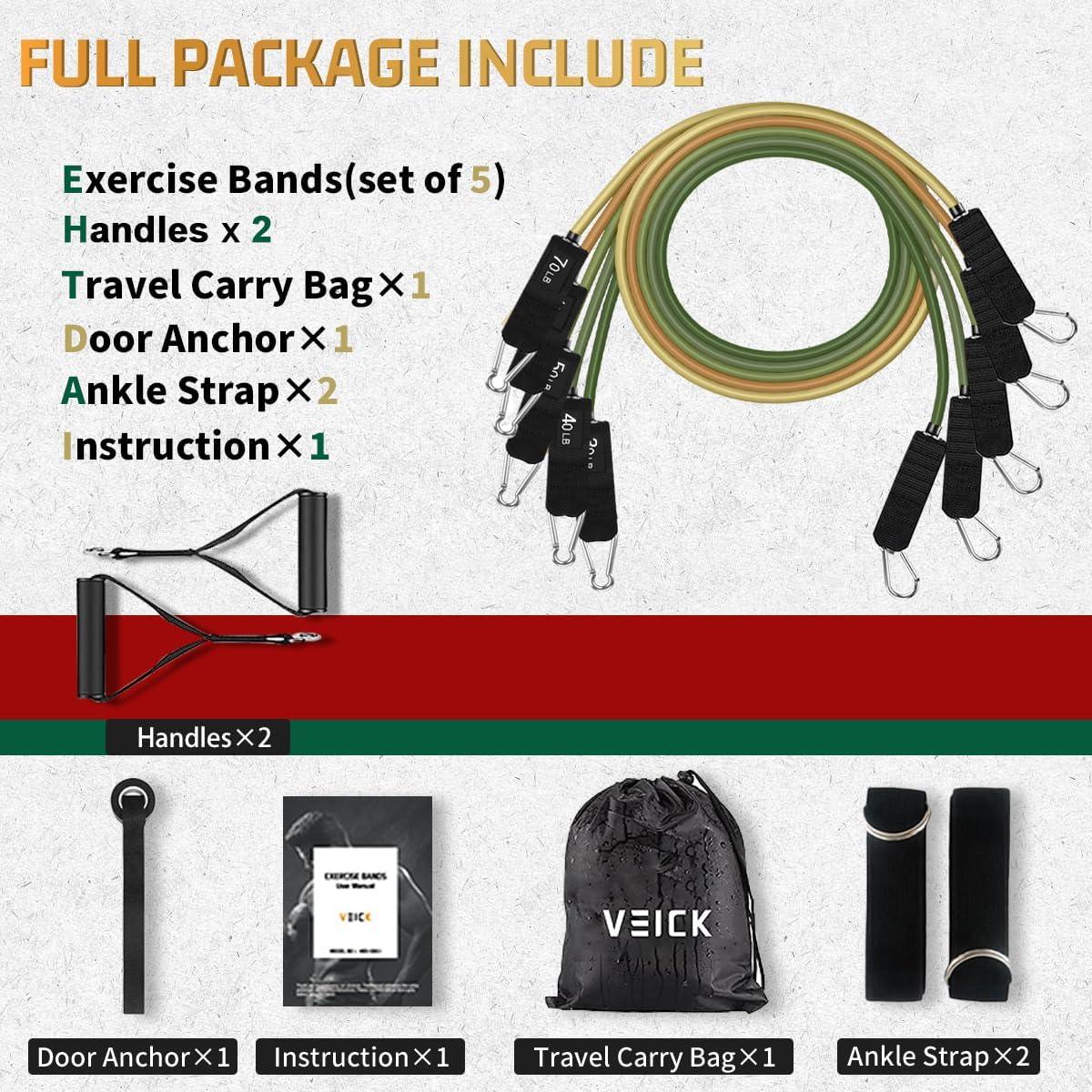 imageVEICK Resistance Bands Exercise Bands Workout Bands Resistance Bands for Working Out with Handles for Men and Women Exercising Bands for Fitness Weights Work Out at HomeArmy Green