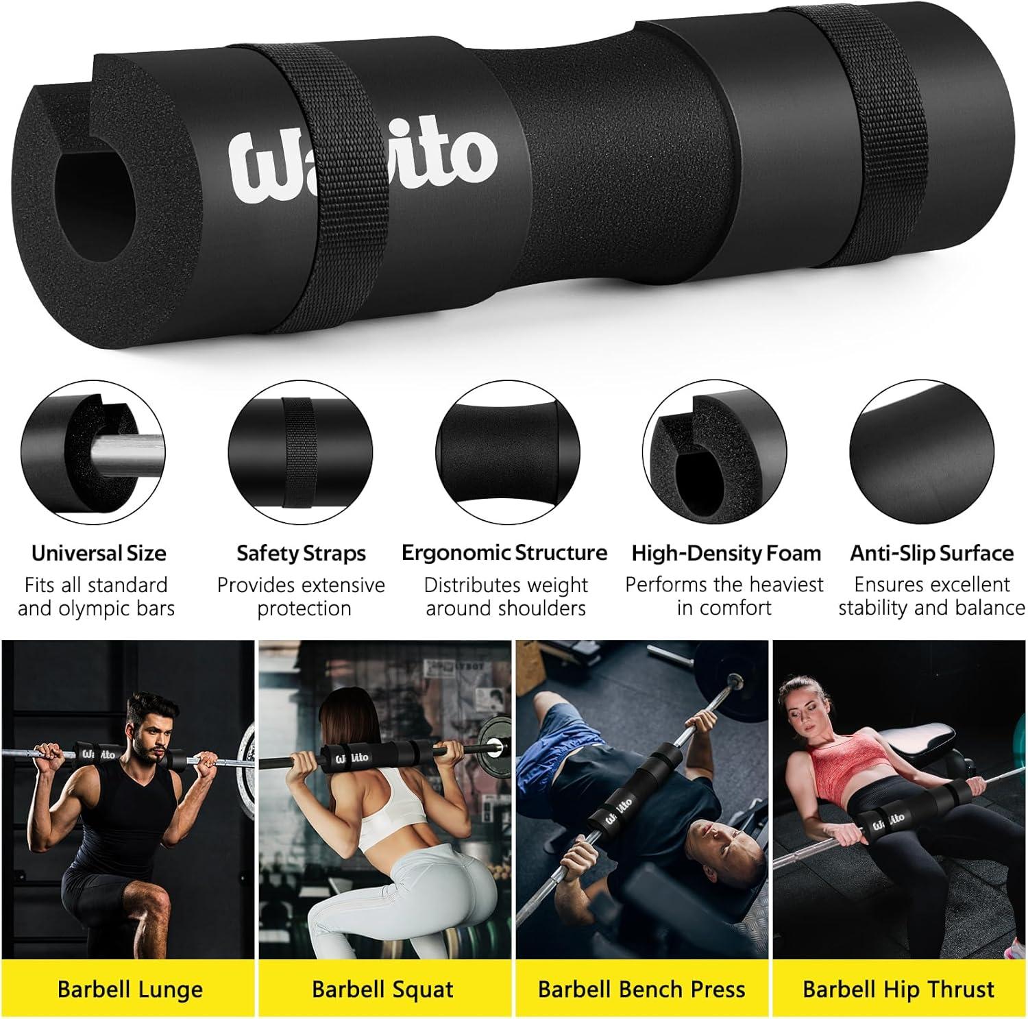 imageWALITO 7Pcs Barbell Pad Set for Hip Thrust Squat PadGym Accessories for Women with Bar BadBench Press with Gym Ankle StrapsResistance Bands for Working OutLifting StrapCarry BagBlack