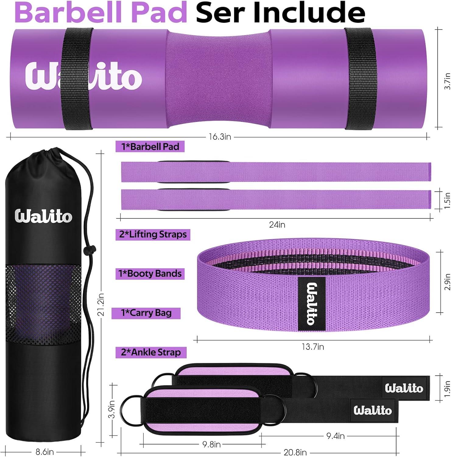 imageWALITO 7Pcs Barbell Pad Set for Hip Thrust Squat PadGym Accessories for Women with Bar BadBench Press with Gym Ankle StrapsResistance Bands for Working OutLifting StrapCarry BagPurple