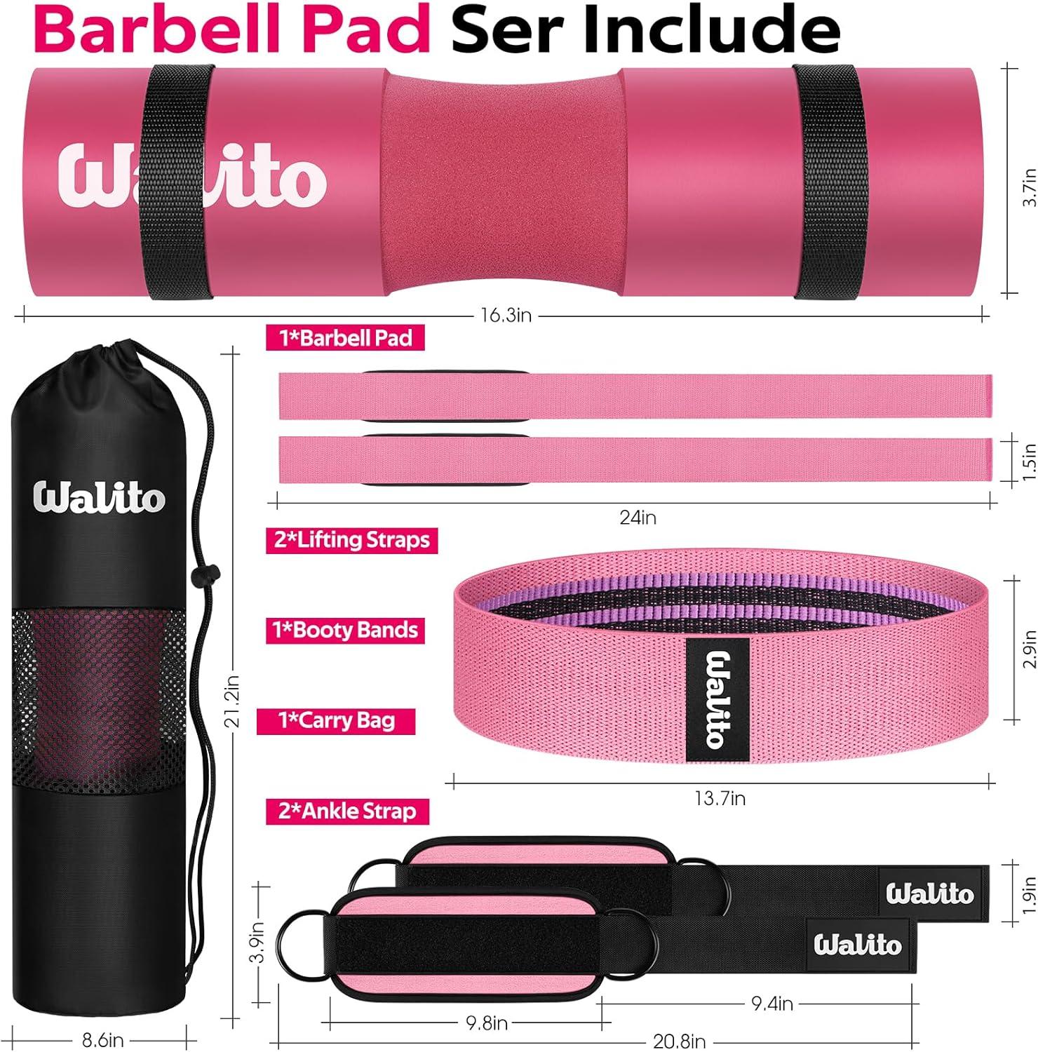 imageWALITO 7Pcs Barbell Pad Set for Hip Thrust Squat PadGym Accessories for Women with Bar BadBench Press with Gym Ankle StrapsResistance Bands for Working OutLifting StrapCarry Bag1Pink